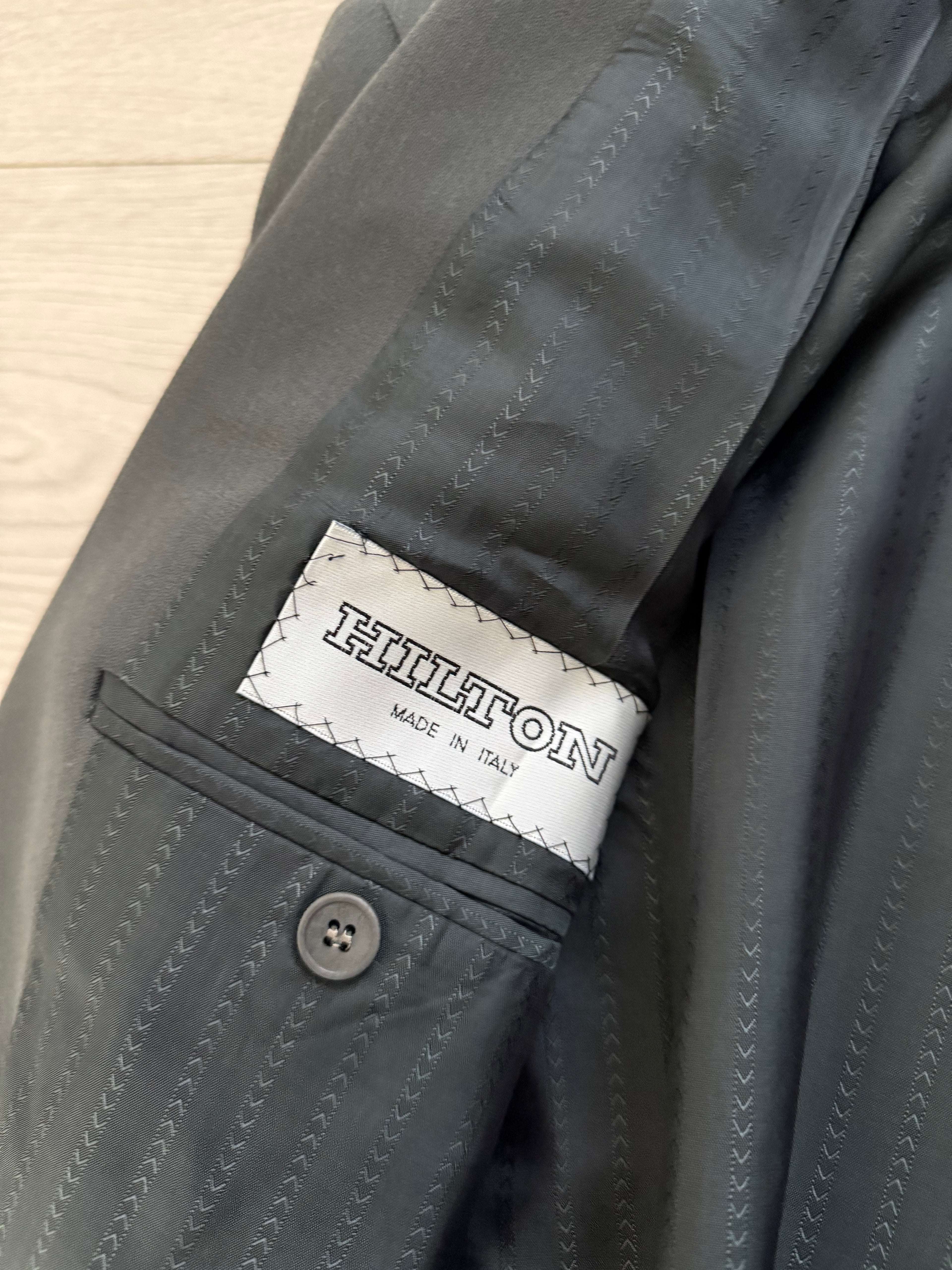 Hilton Armani Vesitmenta 1990s 2B Draped Wool Sports Jacket Blazer Charcoal Green - Size L