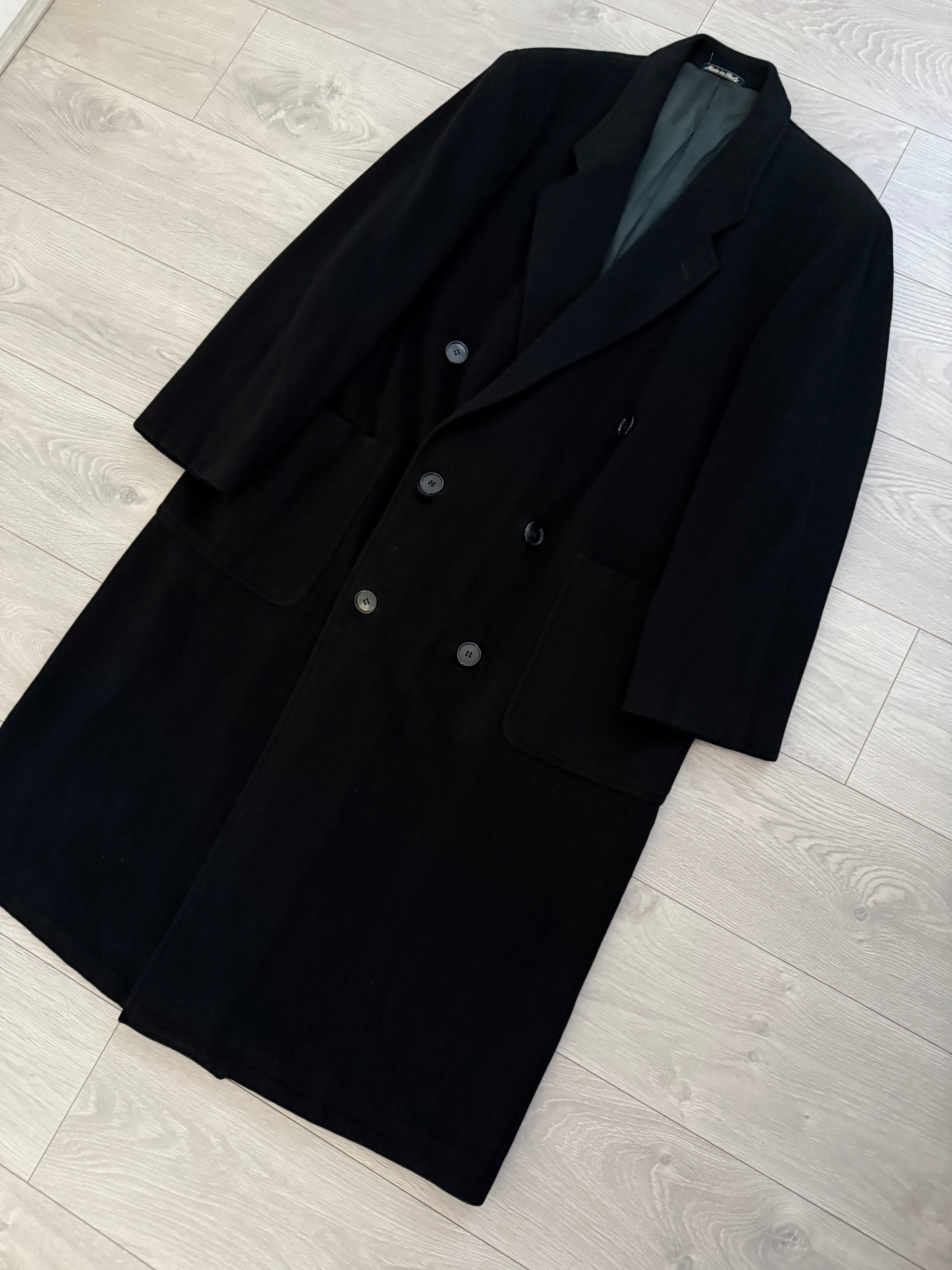 Giorgio Armani 1980s Wool Double Breasted Oversized Black Long Coat - Size XL