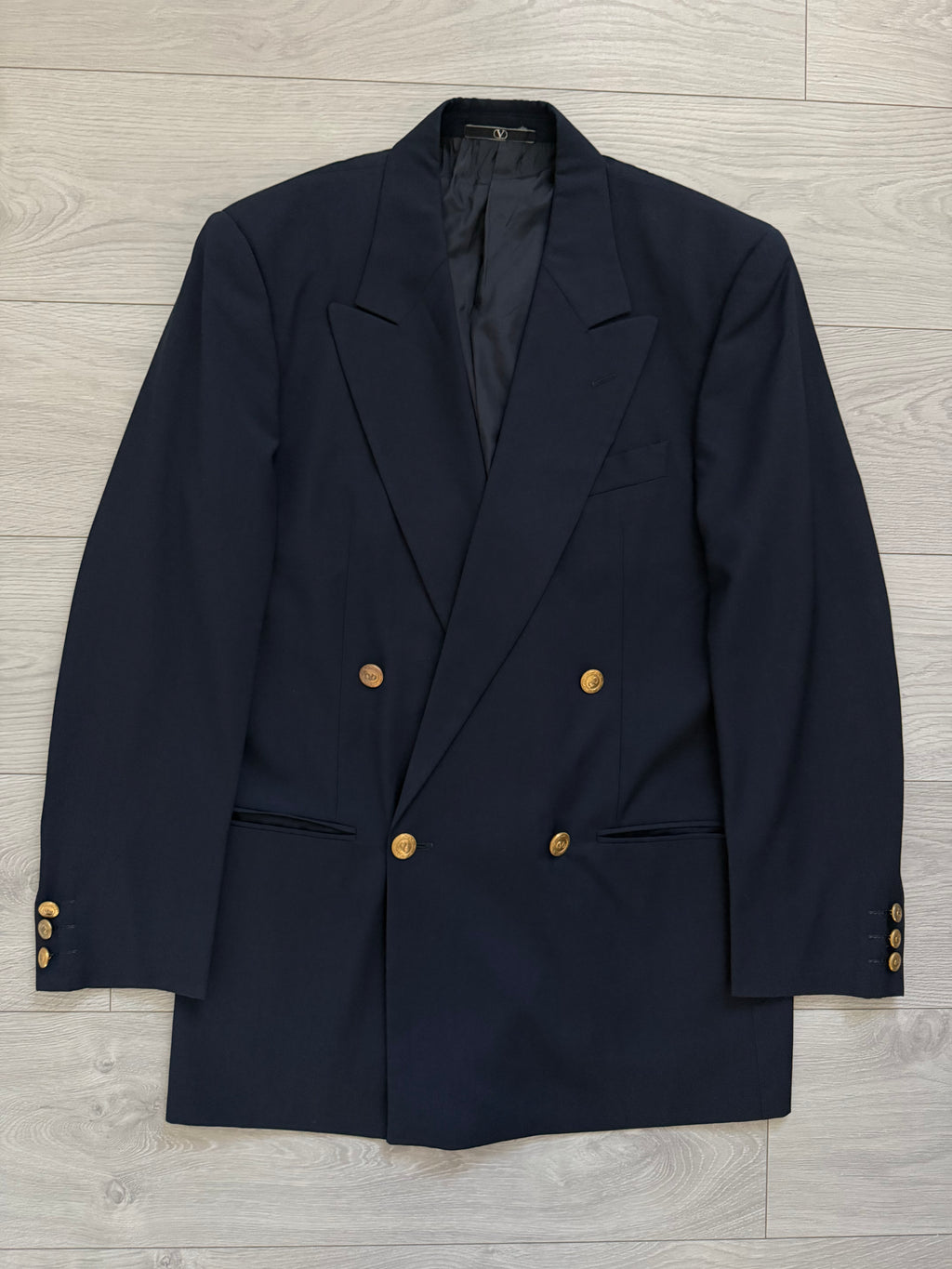 Valentino 1980s Metal Button Double Breasted Wool Navy Sport Jacket Blazer - Size S