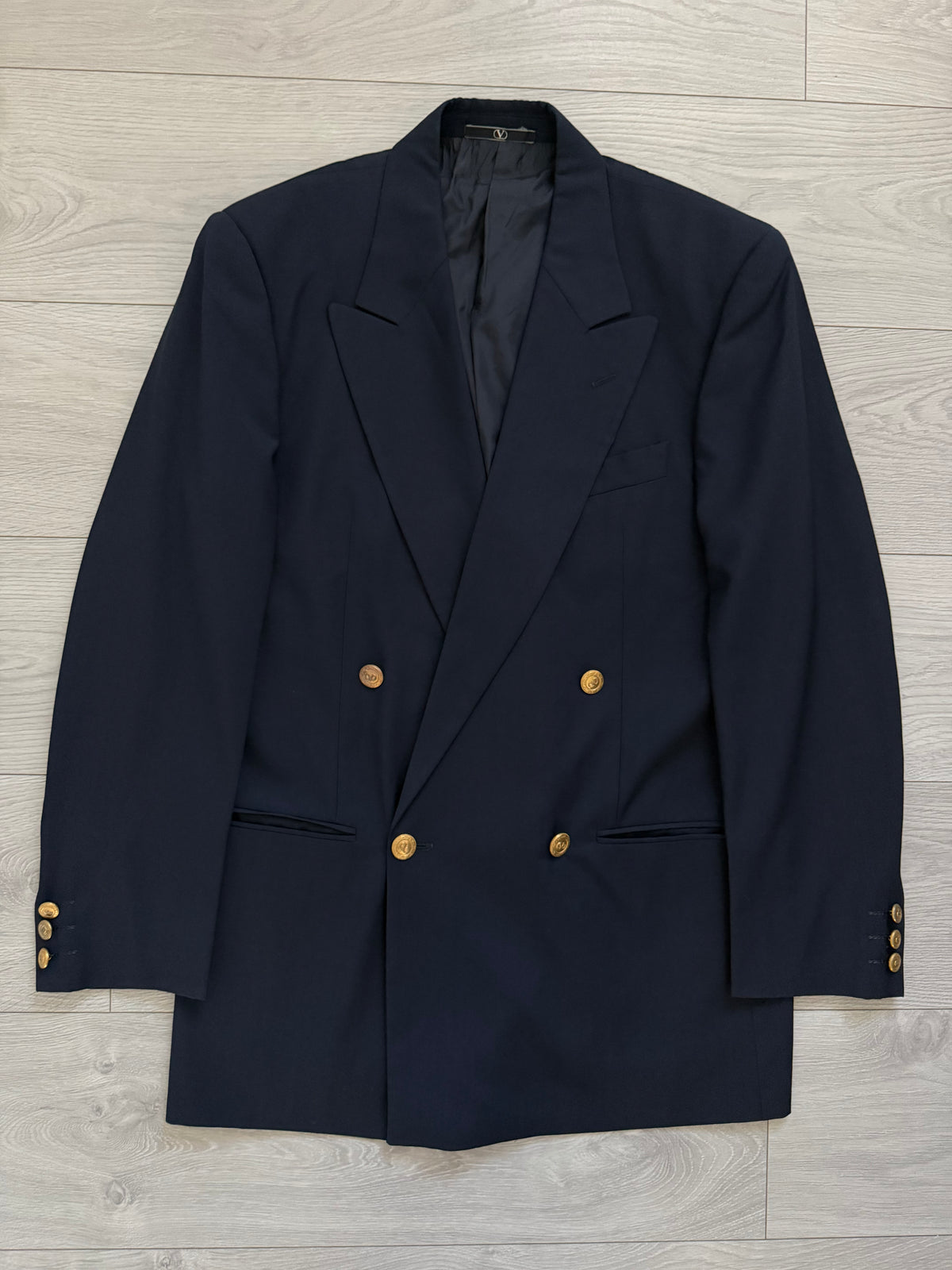 Valentino 1980s Metal Button Double Breasted Wool Navy Sport Jacket Blazer - Size S
