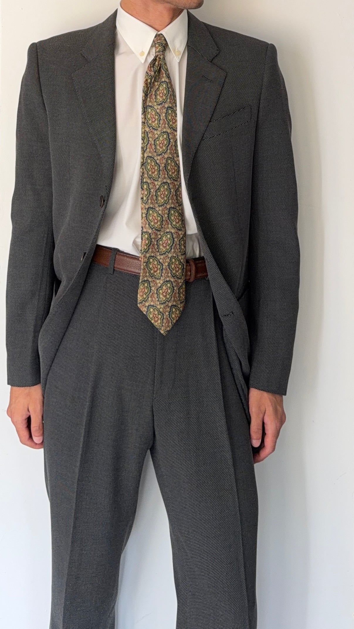 Armani 1990s 3B Twill Wool Cotton Pleated Grey Suit - Size S Jacket / 30" Waist