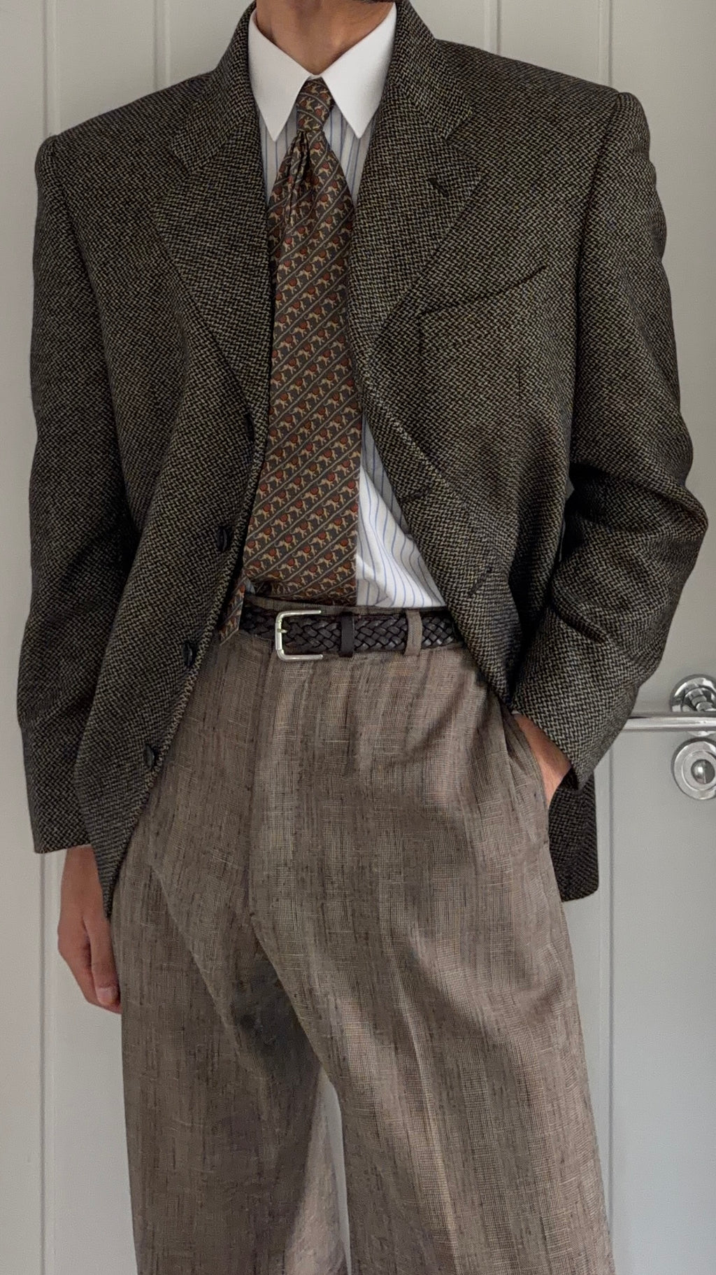Valentino 1980s 4B Virgin Wool Textured Sport Jacket Blazer - Size L