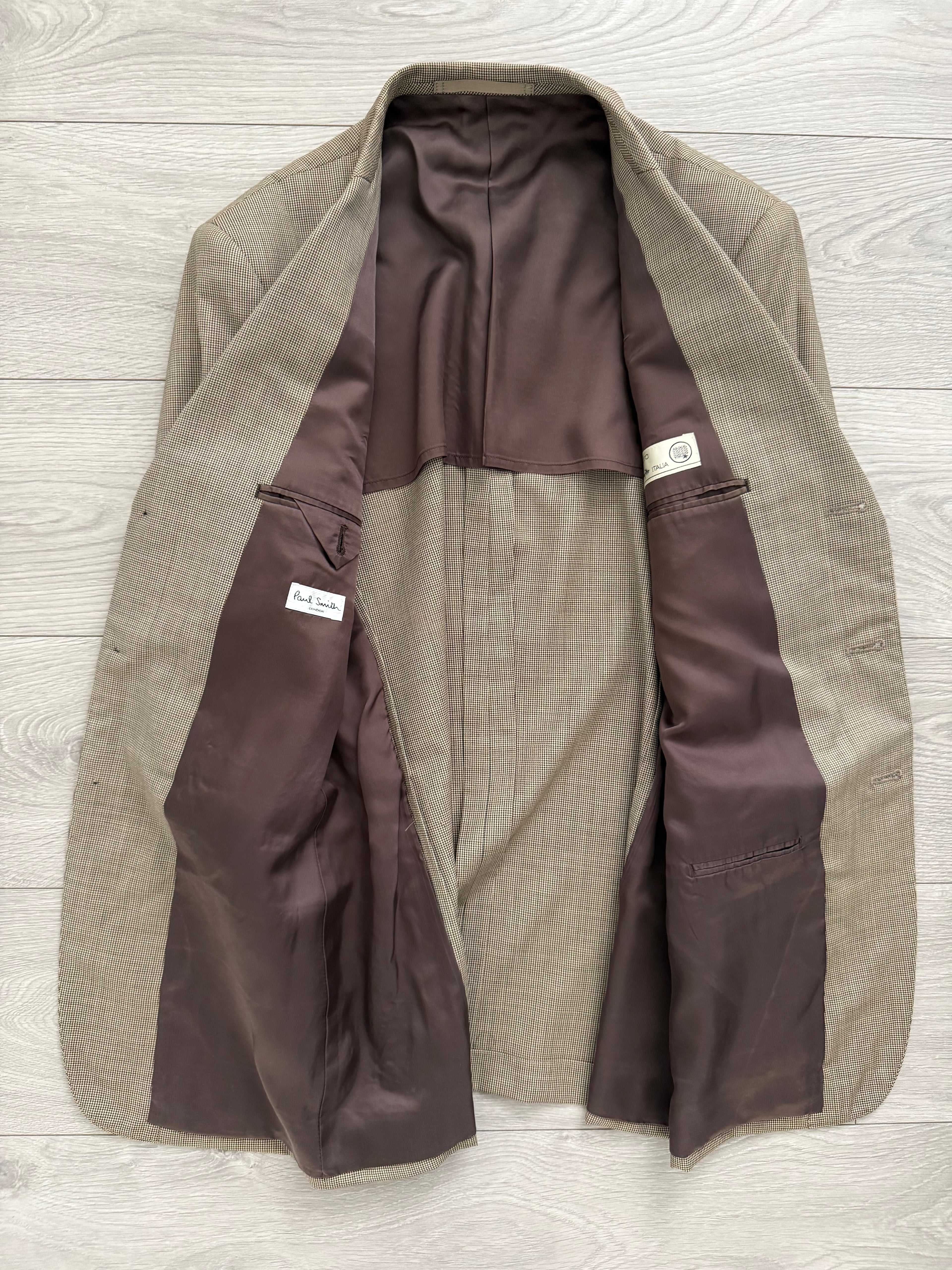 Paul Smith 1990s 3B Double Pleat Micro Houndstooth Marzotto Fabric Wool Suit - Size S Jacket / 30" Waist