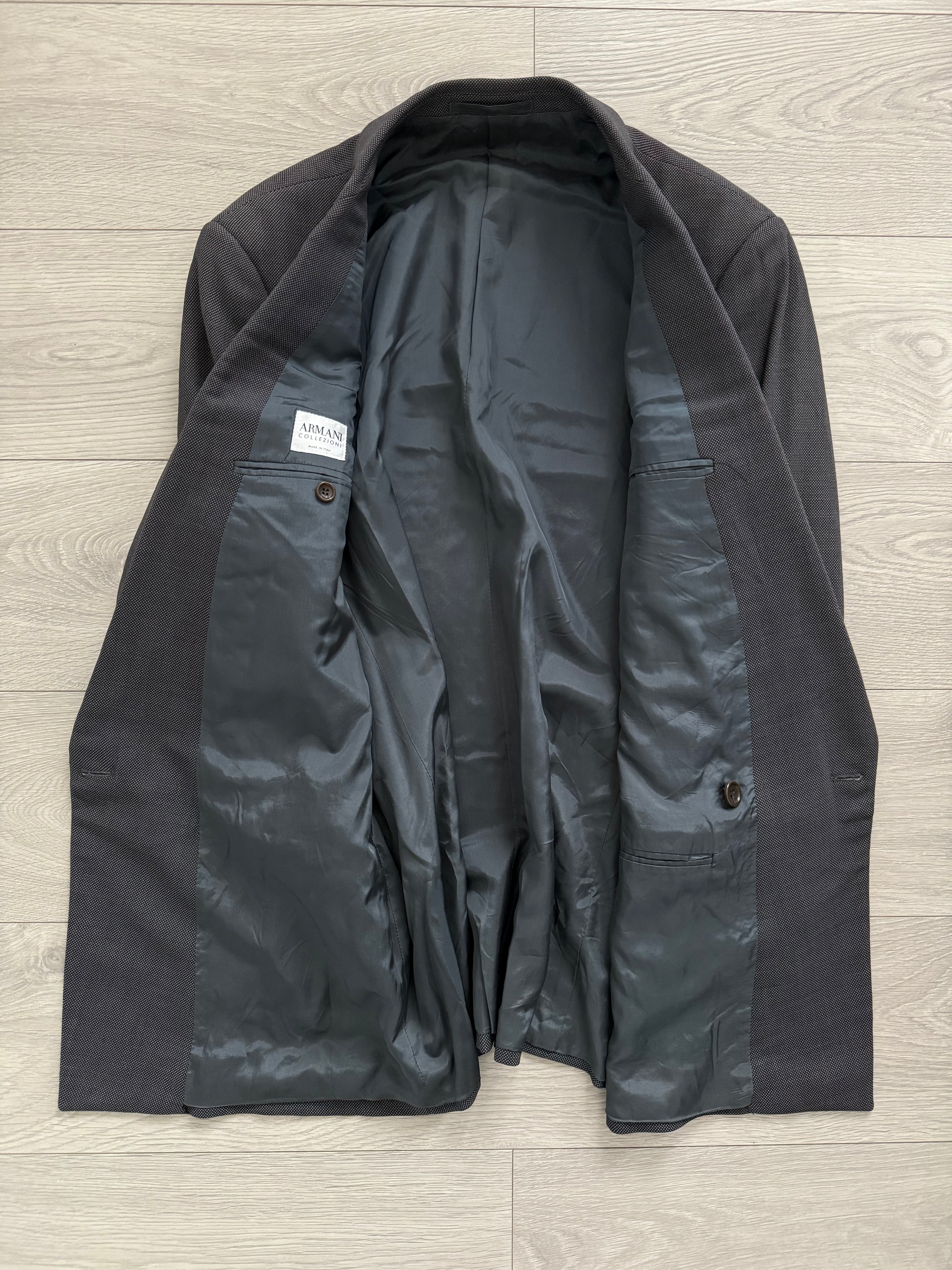 Armani 1990s Peaked Lapel Double Breasted Pleated Wool Grey Suit - Size L Jacket / 34" Waist