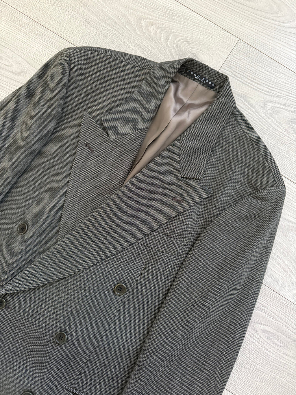 Hugo Boss 1980s 'Omega' Peaked Lapel Double Breasted Textured Wool Sports Jacket Blazer - Size L