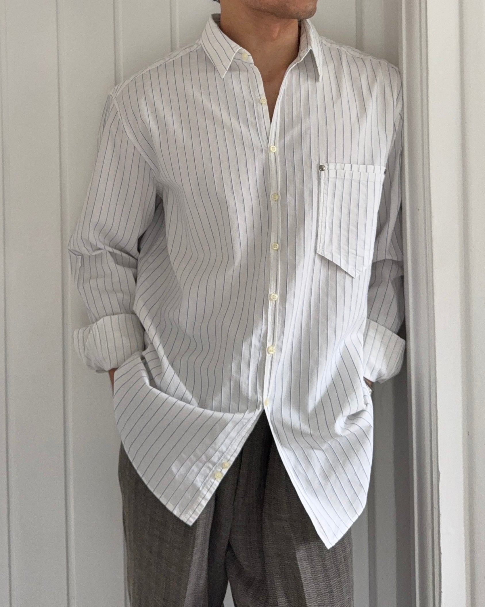 Emporio Armani 1990s Striped Cotton Shirt - Size XL