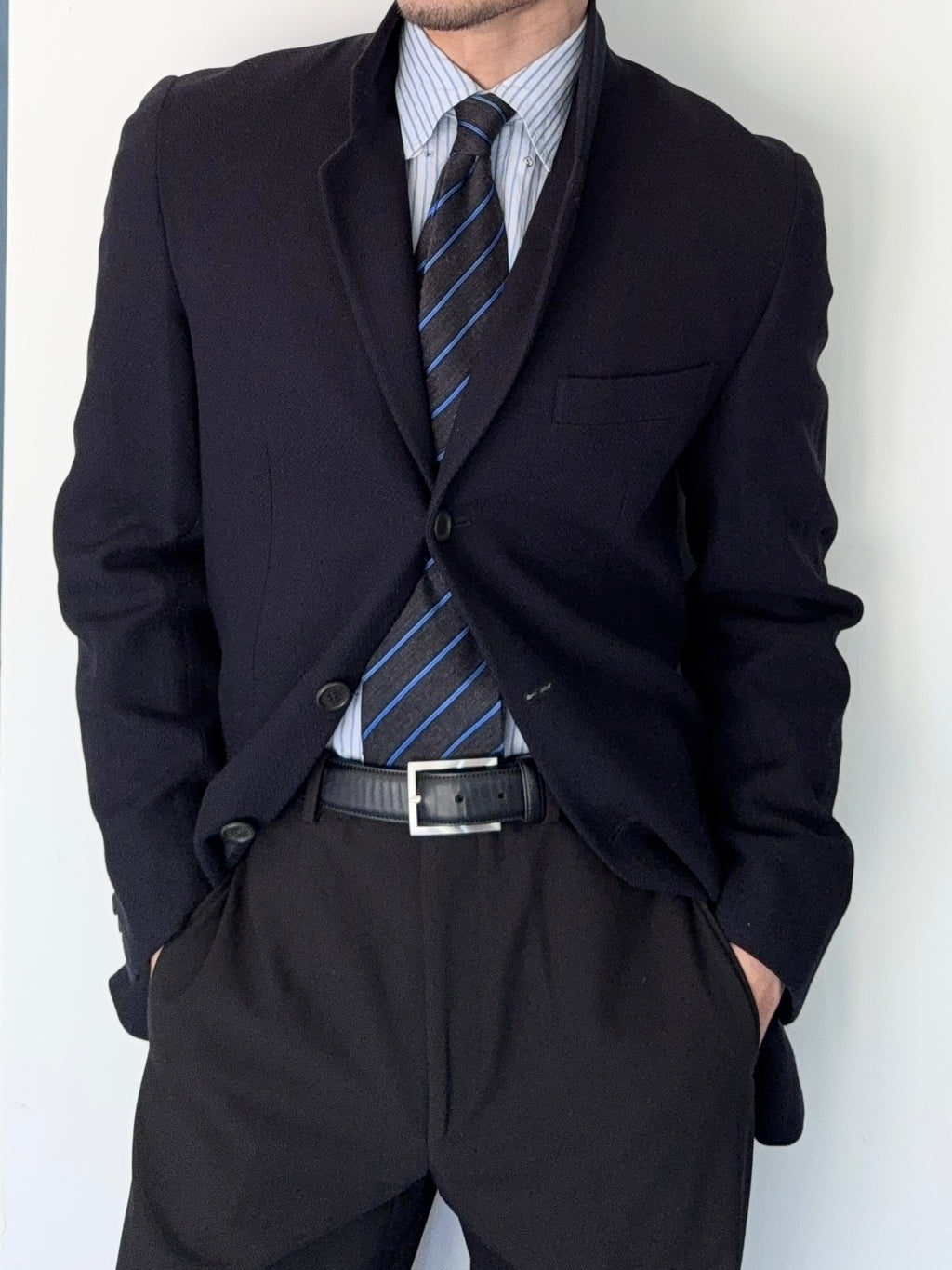 Giorgio Armani Black Label 1990s Navy Wool Sports Jacket Blazer - Size M