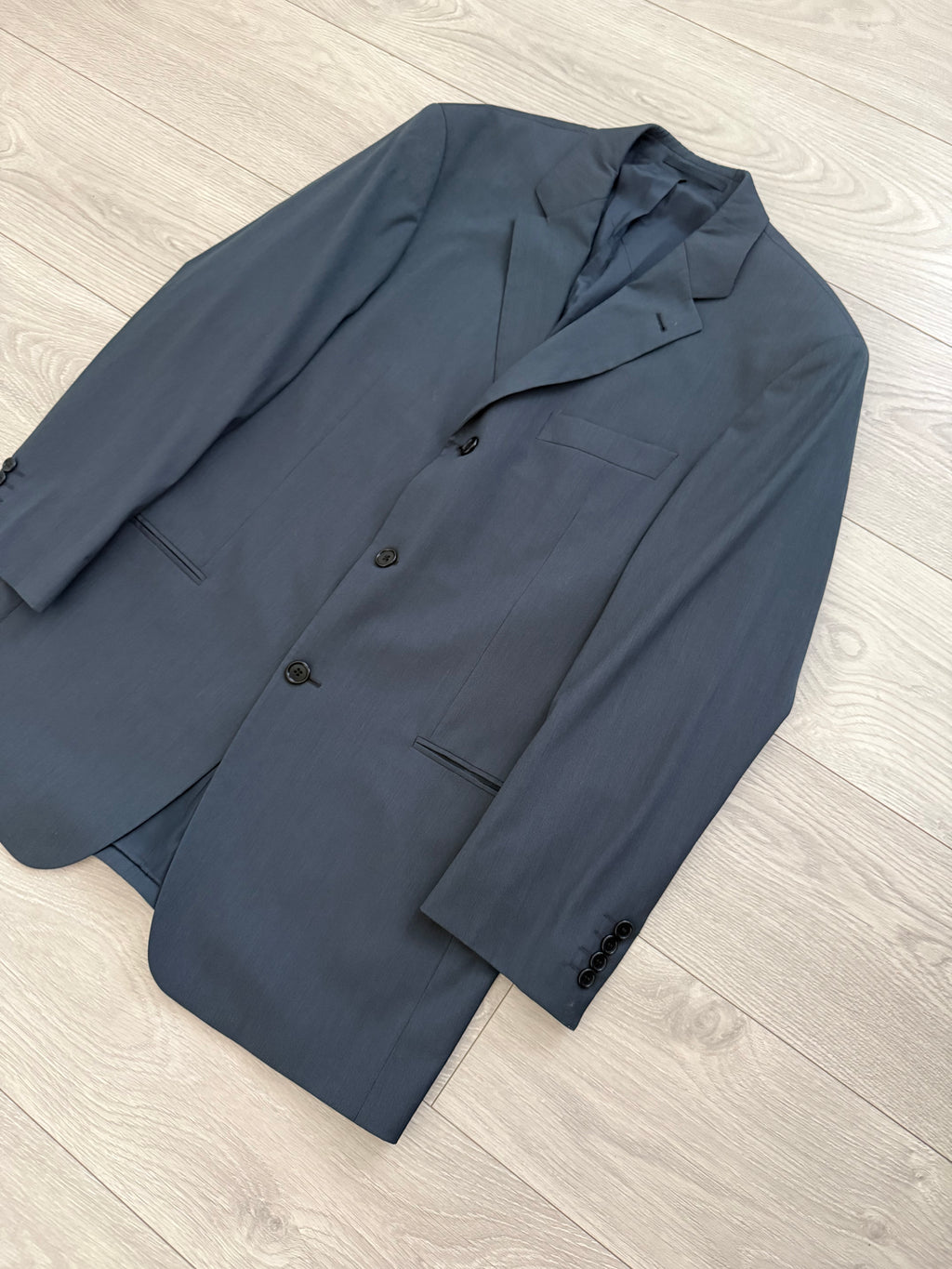 Hugo Boss 1980s 3B Gunmetal Blue Pleated Wool Suit - Size L Jacket / 34" Waist