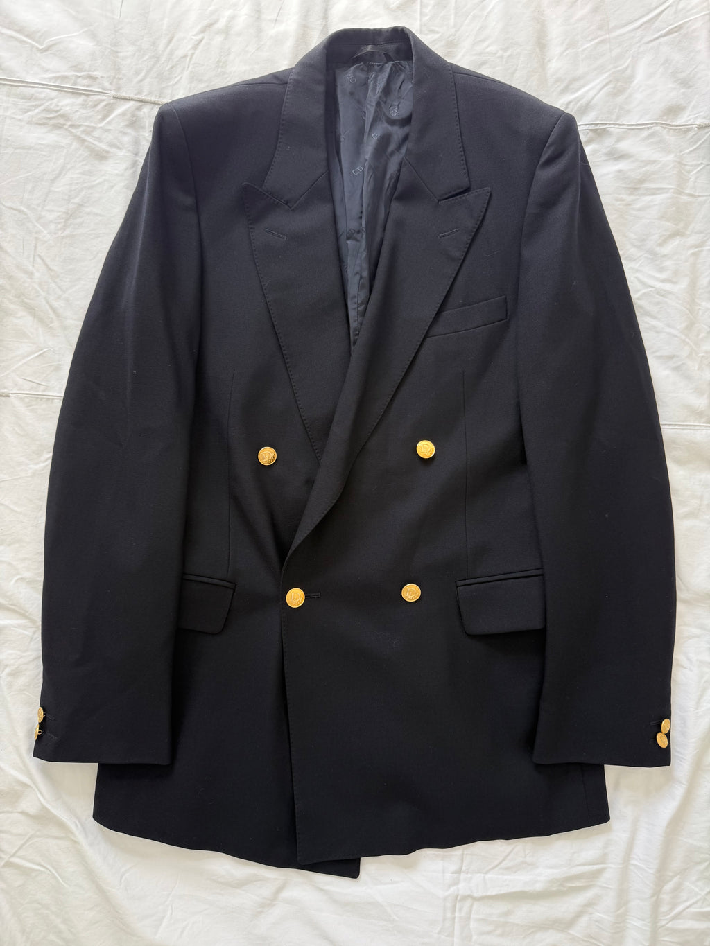 Christian Dior 1980s Metal Button Double Breasted Wool Sport Jacket Blazer Navy Blue - Size M