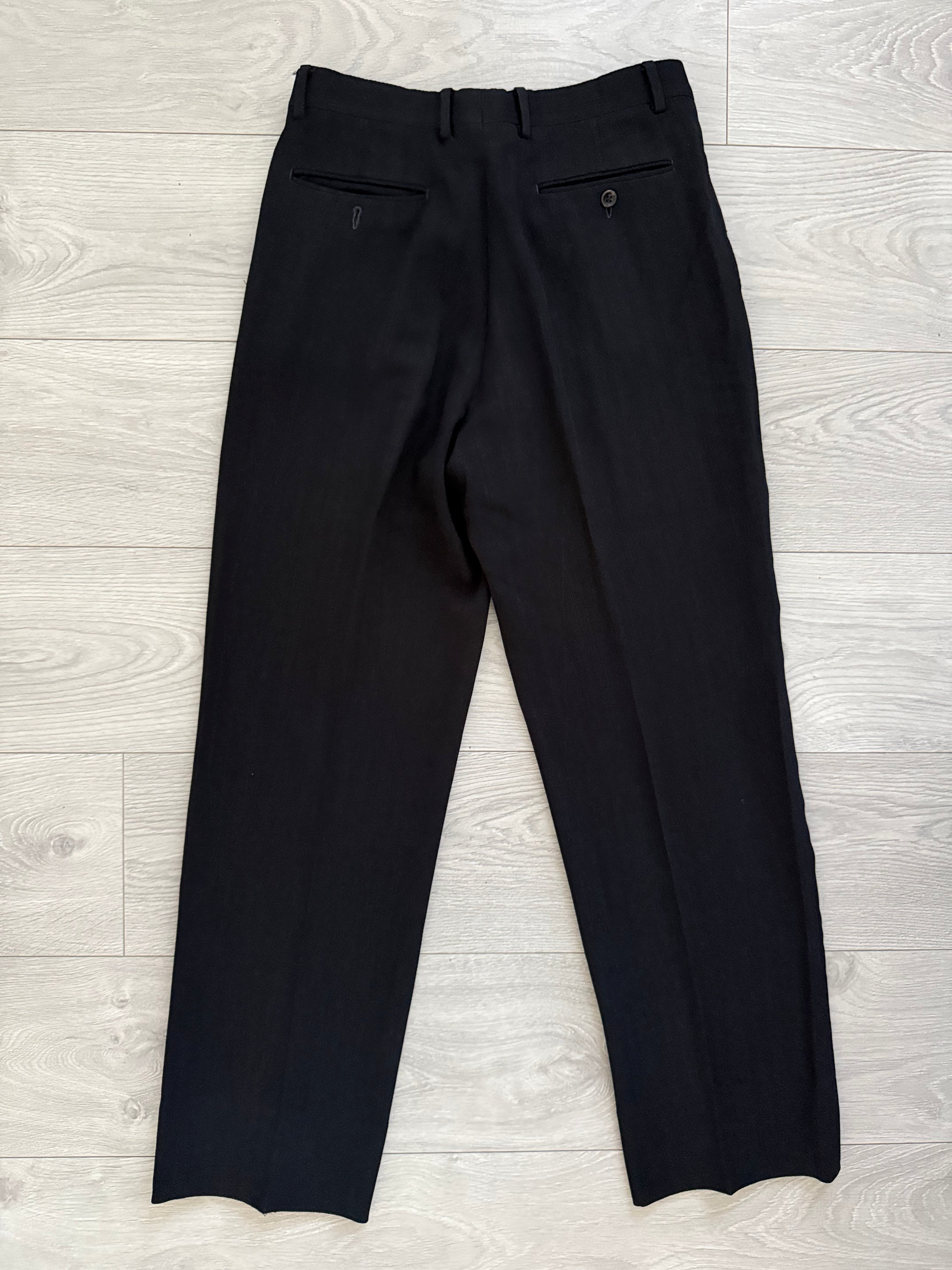 Armani 1990s 2B Textured Herringbone Wool Pleated Black Suit - Size S Jacket / 30" Waist