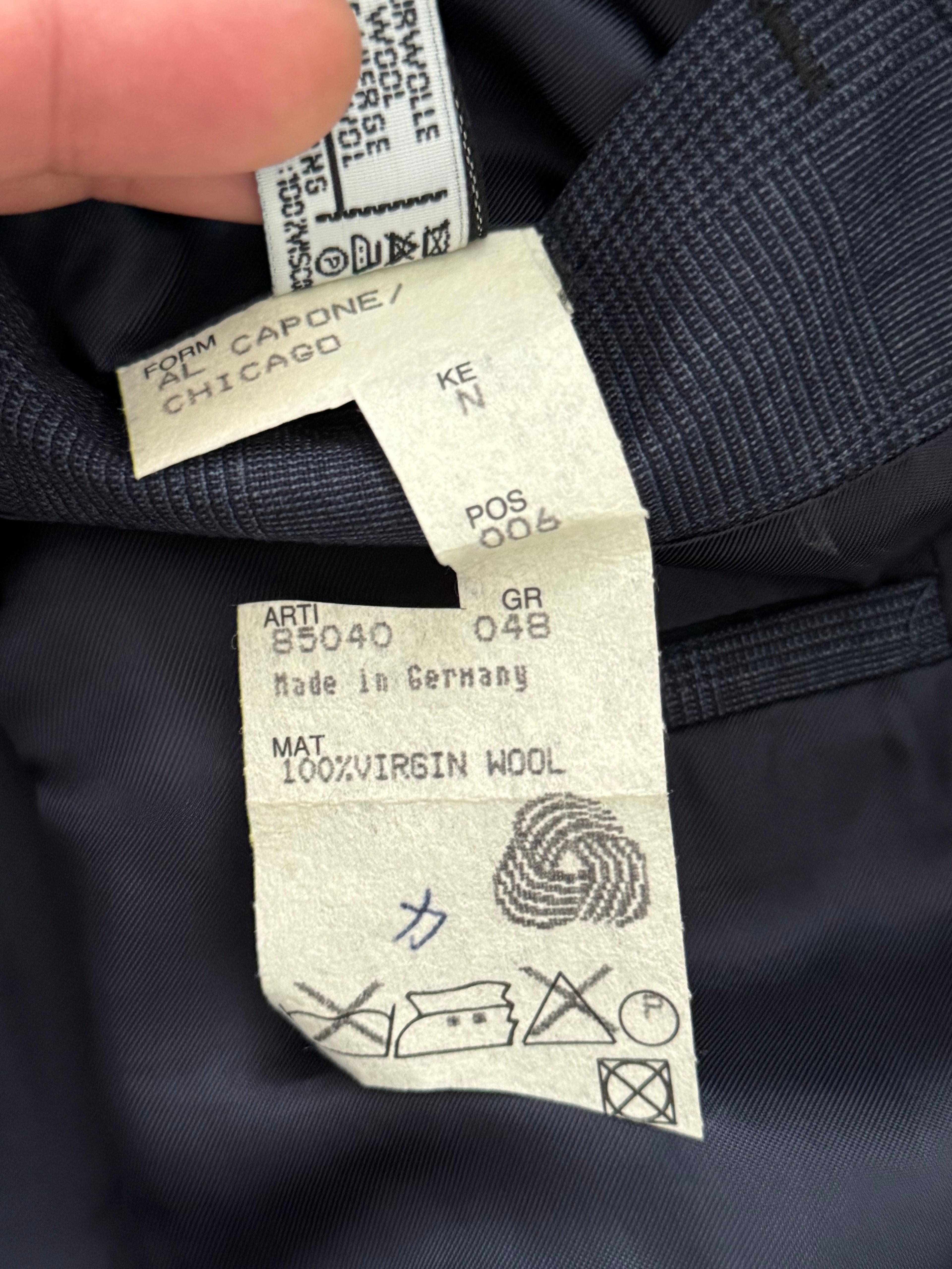 Hugo Boss 1980s 'Al Capone' Double Breasted Pleated Blue Wool Suit - Size M Jacket / 30" Waist