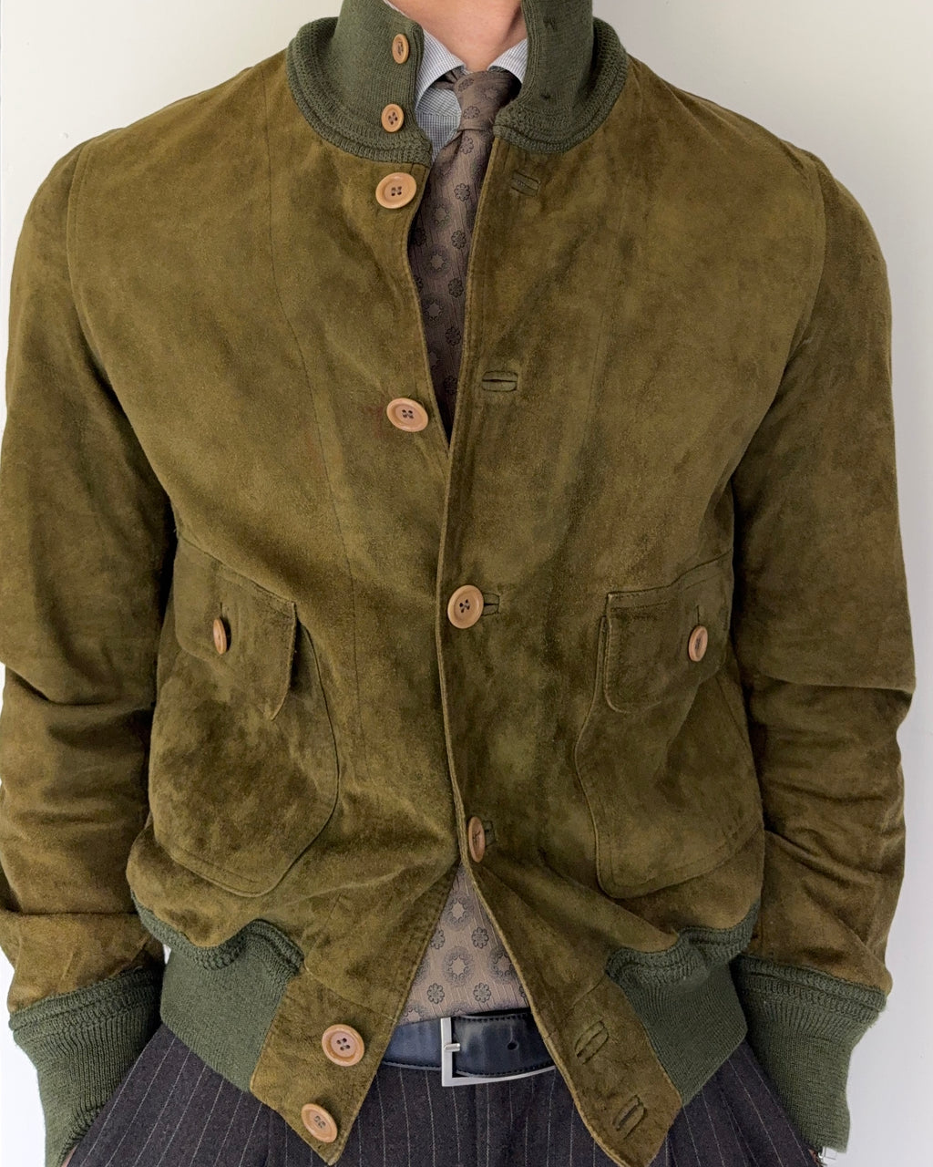 Sicons Armani 1980s Suede Green Military Flight Jacket - Size S