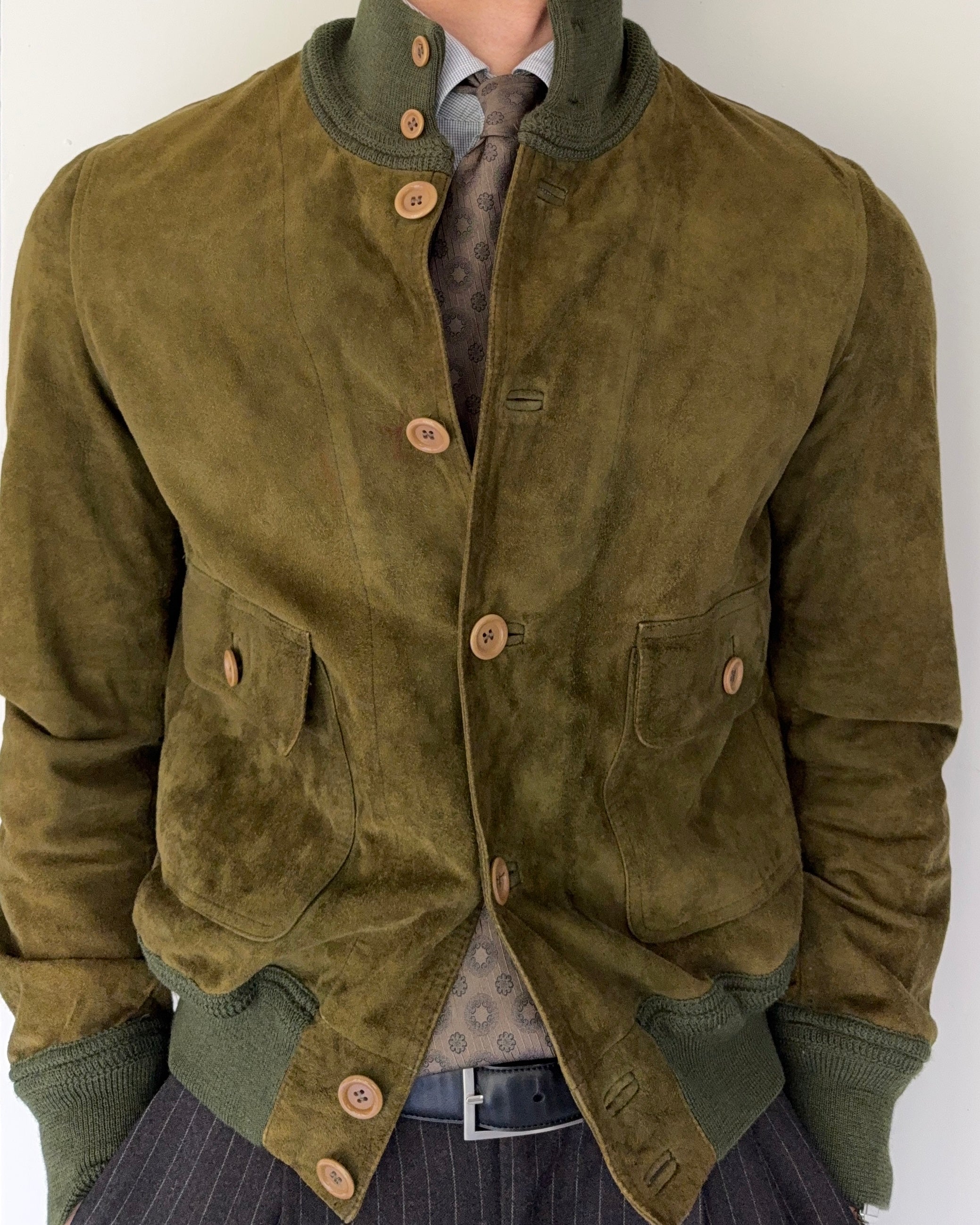Sicons Armani 1980s Suede Green Military Flight Jacket - Size S