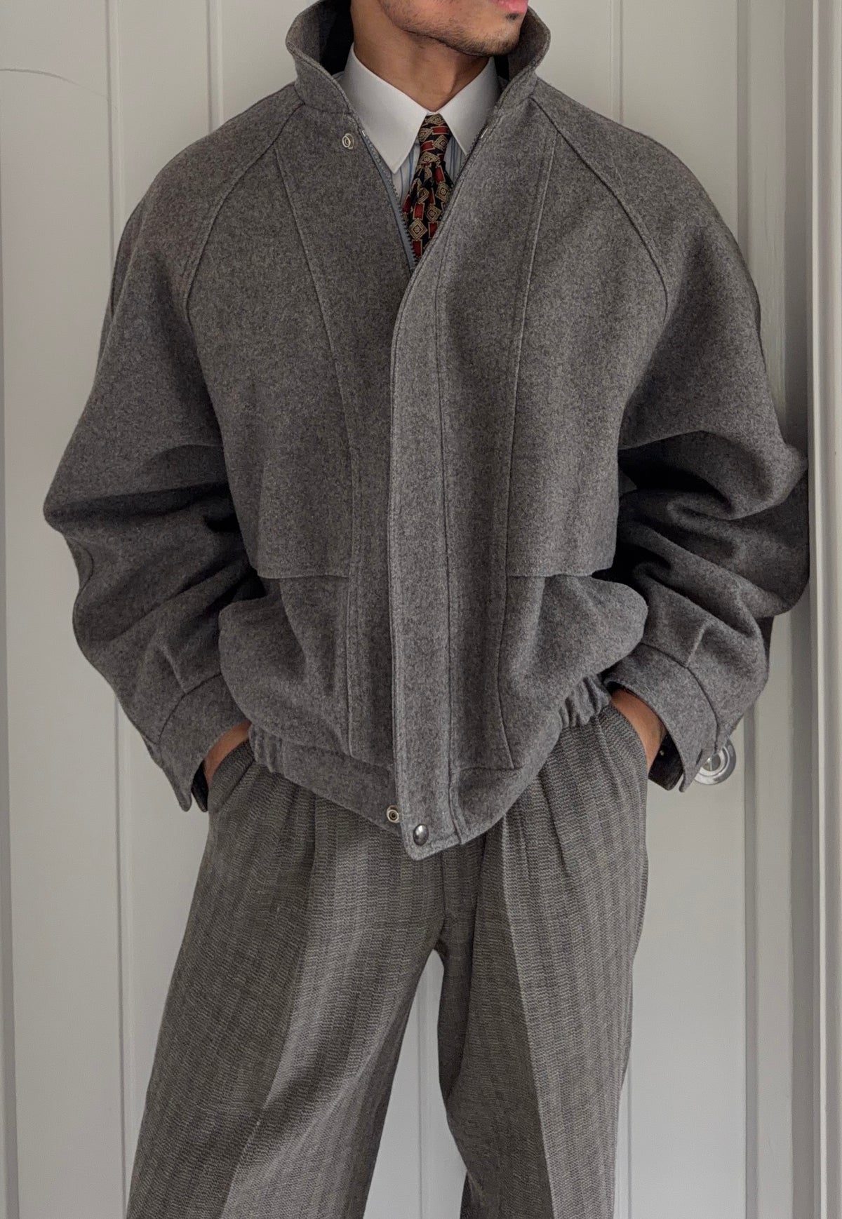 London Fog Vintage 1990s Wool Blouson Bomber Jacket - Size L