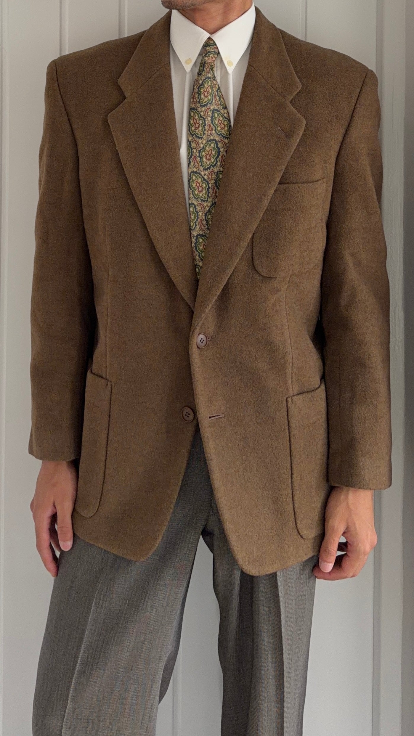 Christian Dior 1980s 2B Wool Cashmere Brown Sport Jacket Blazer - Size L