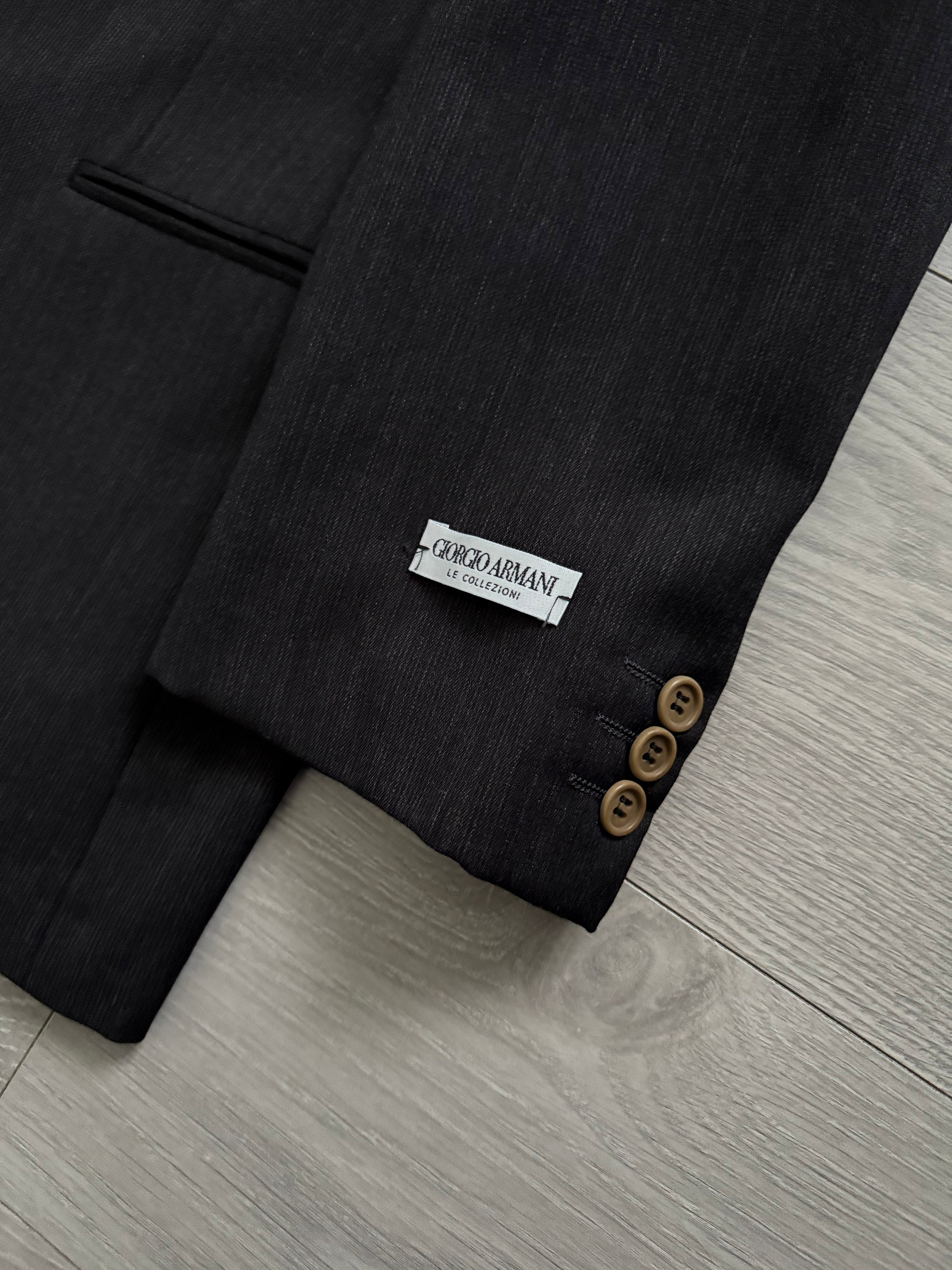 Giorgio Armani 1980s Double Breasted Pleated Wool Suit Espresso Charcoal New - Size L Jacket / 32" Waist