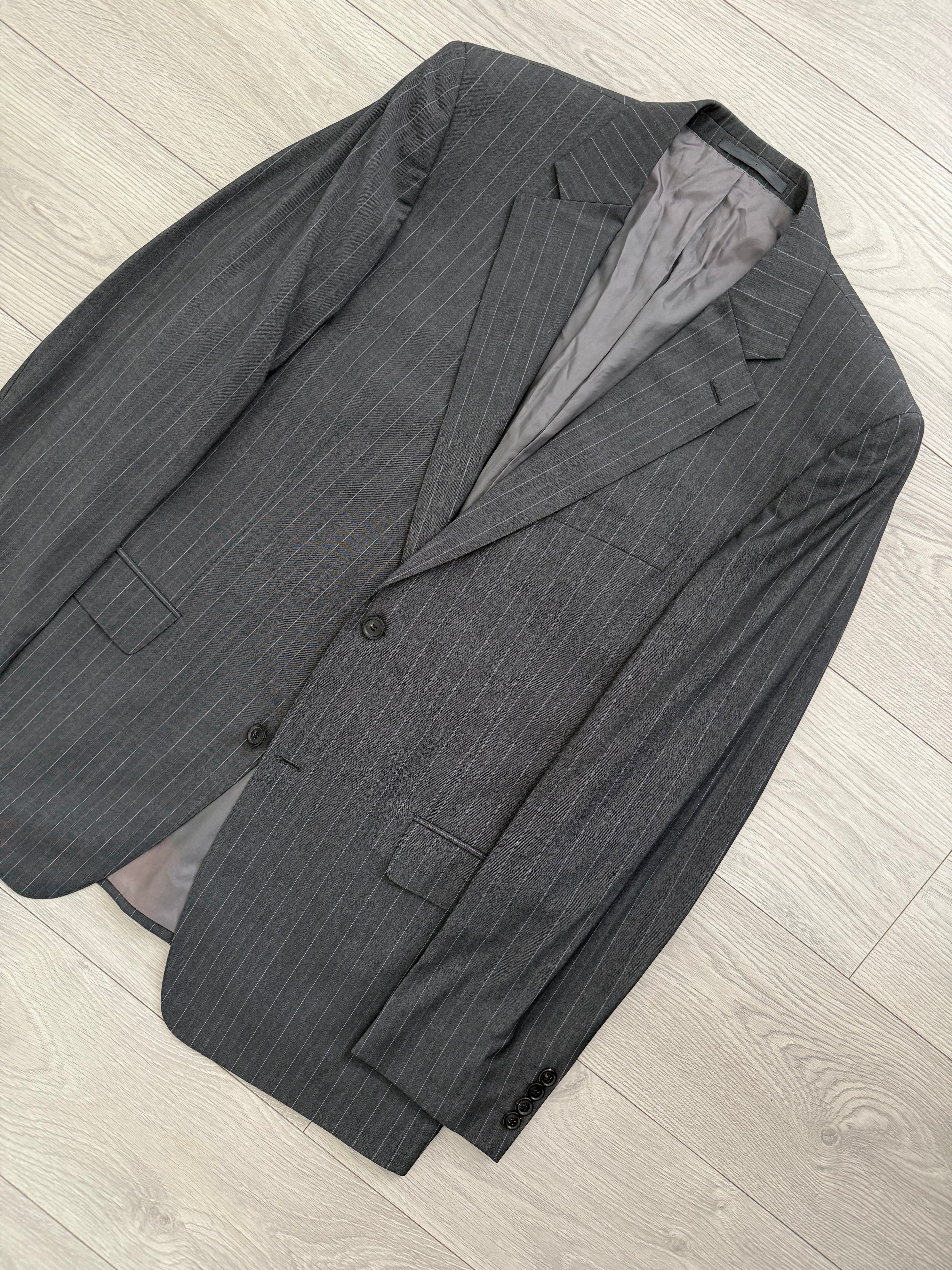 Hugo Boss 1990s 'Reno' Pinstriped 2B Lightweight Wool Grey Suit - Size XXL Jacket / 38" Waist