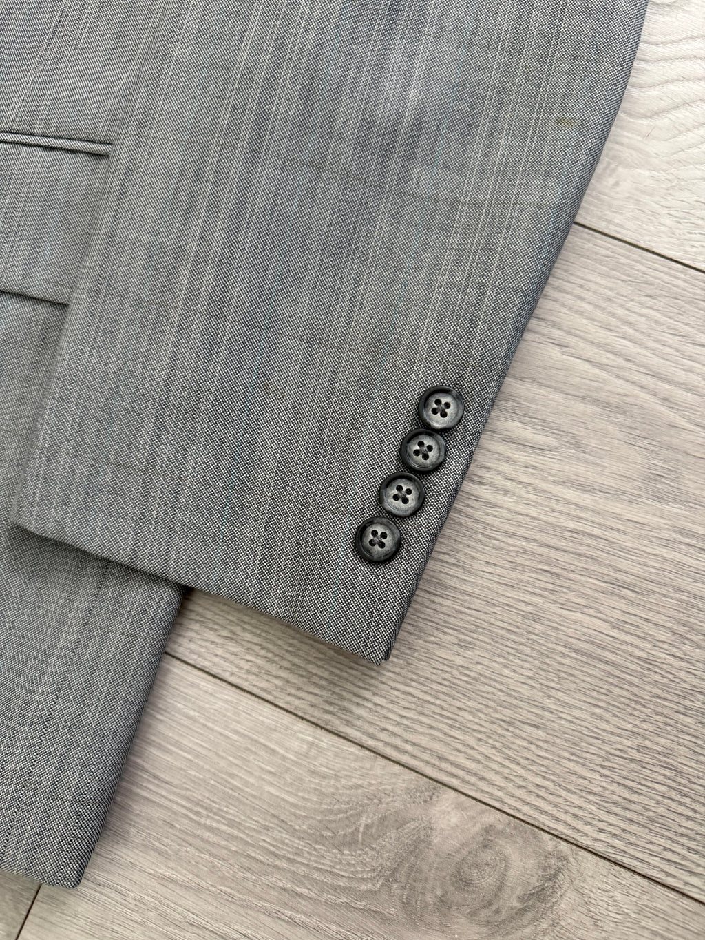 Burberry 1990s 2B Wool Check Grey Suit - Size S Jacket / 32" Waist