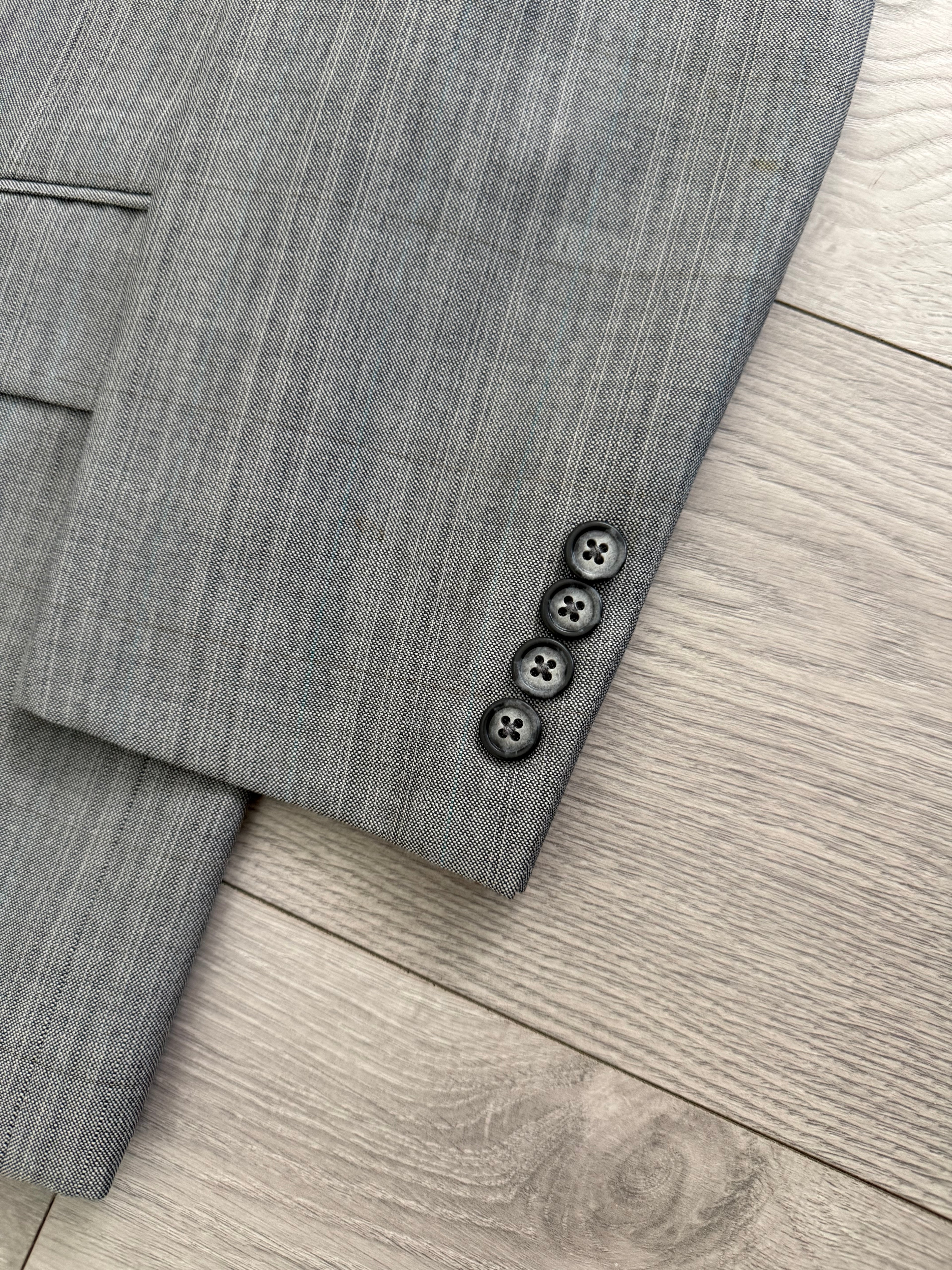 Burberry 1990s 2B Wool Check Grey Suit - Size S Jacket / 32" Waist