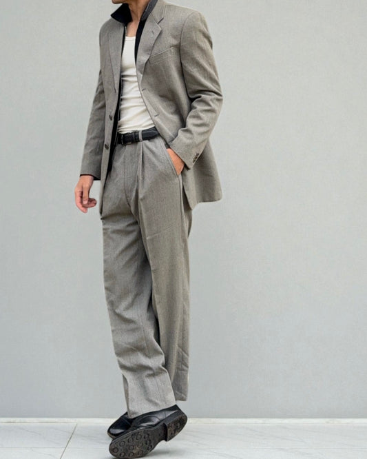 Giorgio Armani 1990s 3B Herringbone Weave Pleated Wool Suit - Size M Jacket / 32" Waist