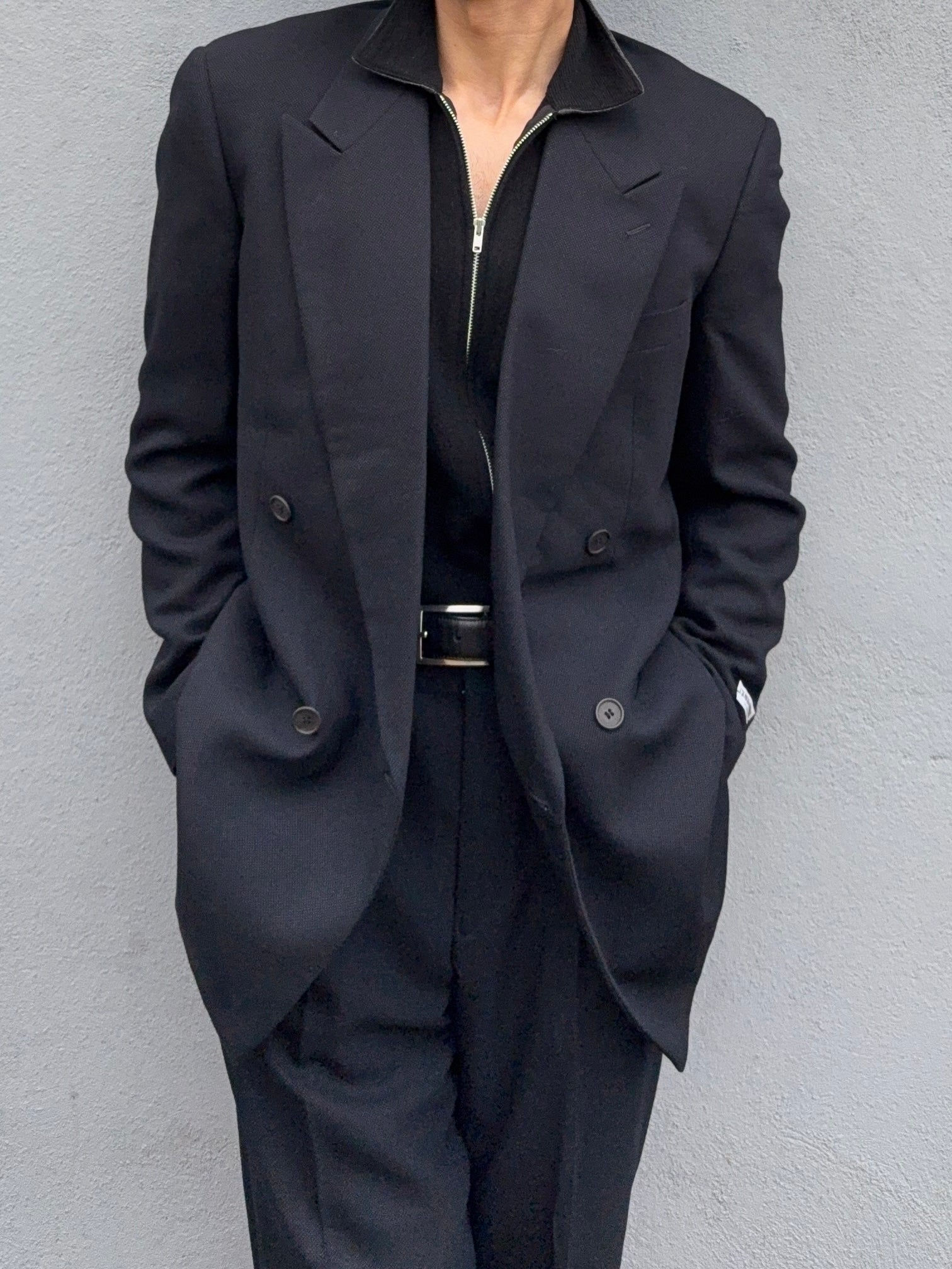 Giorgio Armani 1980s Double Breasted Pleated Wool Suit Navy New - Size L Jacket / 32" Waist