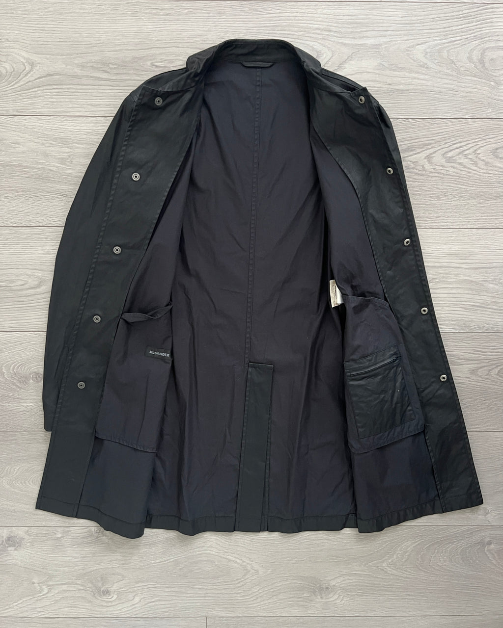 Jil Sander by Raf Simons 00s Waxed Snap Button Coat - Size S