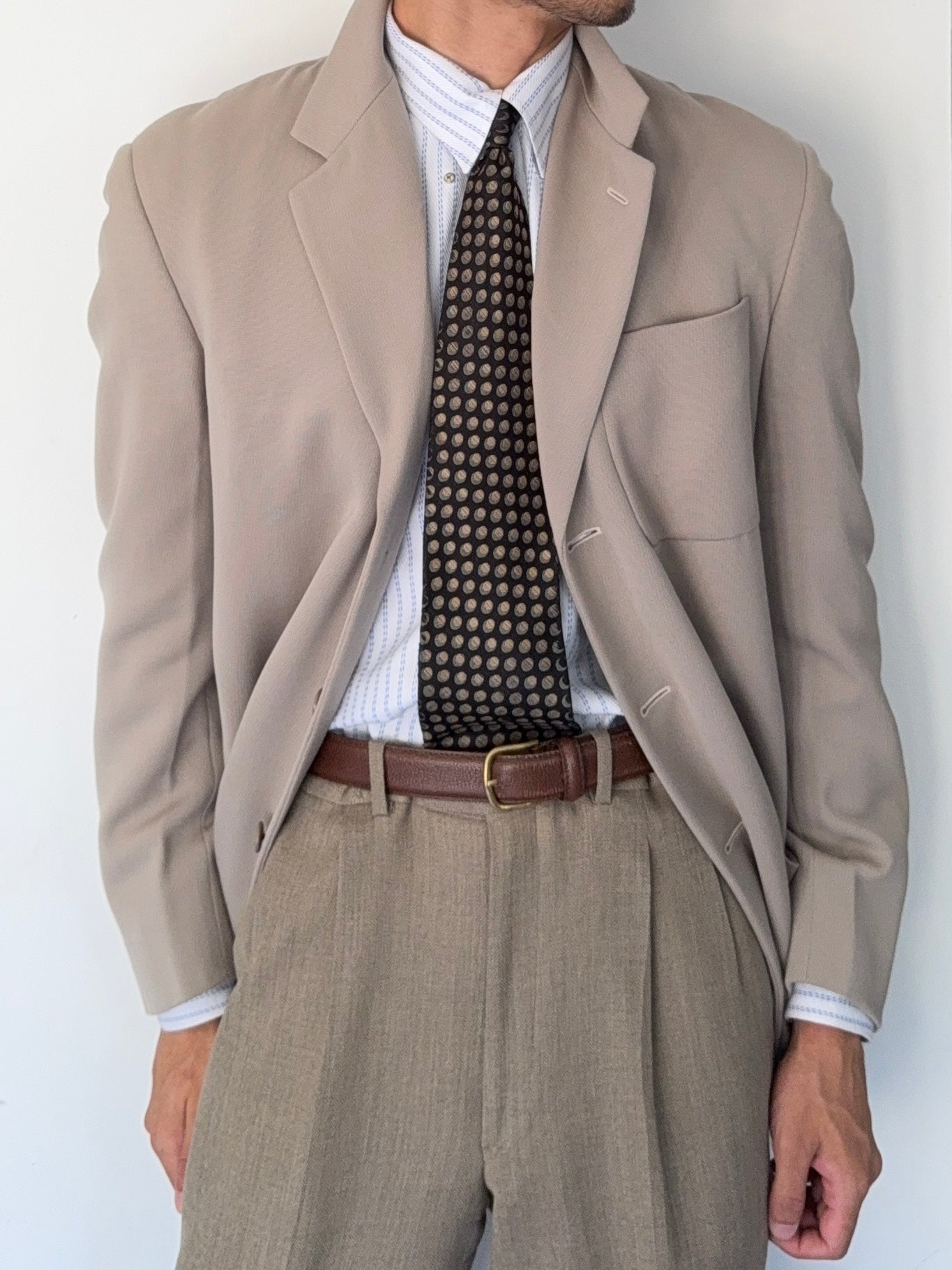 Hilton Armani 1990s Draped Wool 3B Ecru Sports Jacket Blazer - Size M