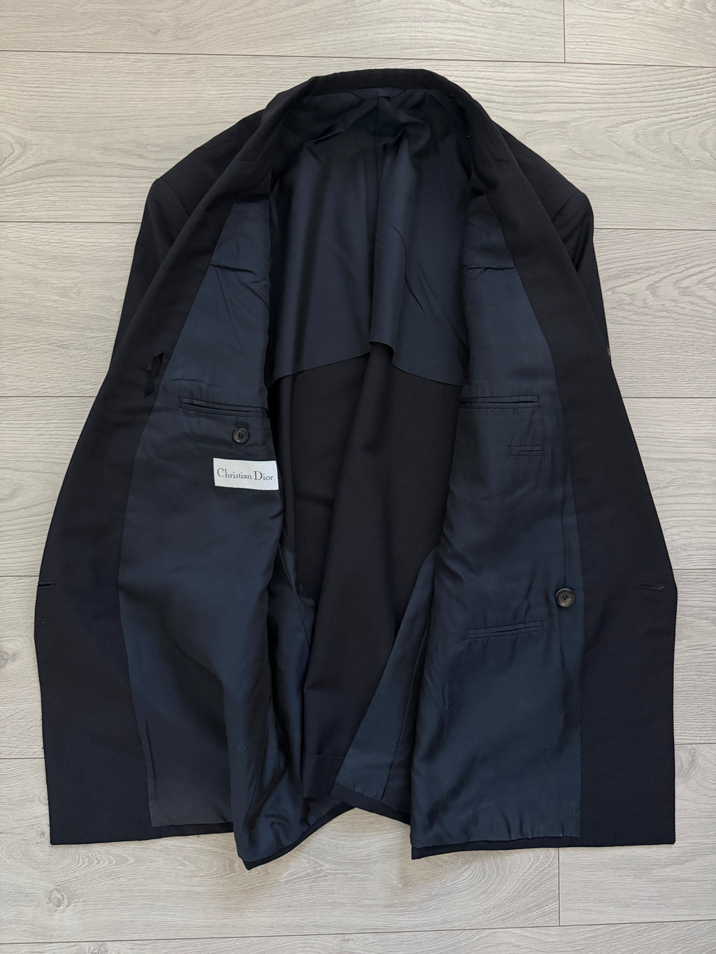 Dior 1980s Metal Button Unlined Double Breasted Wool Navy Sport Jacket Blazer - Size XL