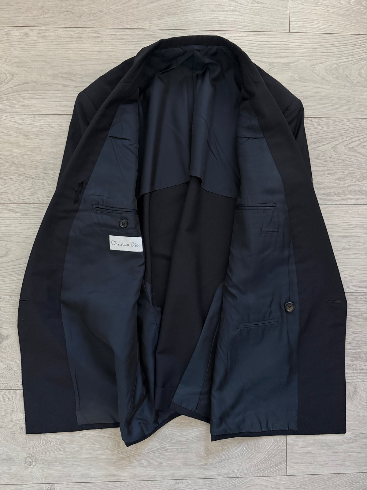 Dior 1980s Metal Button Unlined Double Breasted Wool Navy Sport Jacket Blazer - Size XL