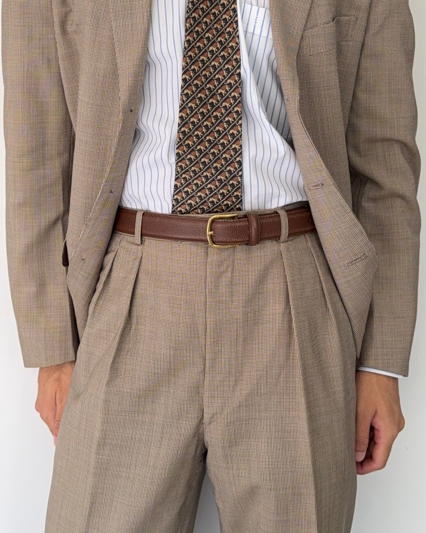 Paul Smith 1990s 3B Double Pleat Micro Houndstooth Marzotto Fabric Wool Suit - Size S Jacket / 30" Waist