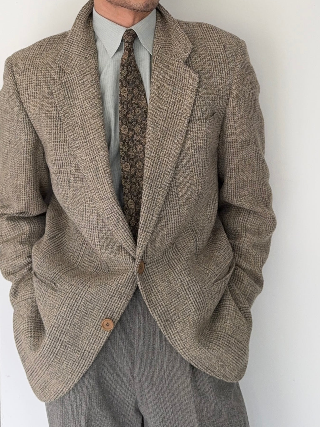 Giorgio Armani Black Label 1990s Textured Wool Check Sports Jacket Blazer - Size M