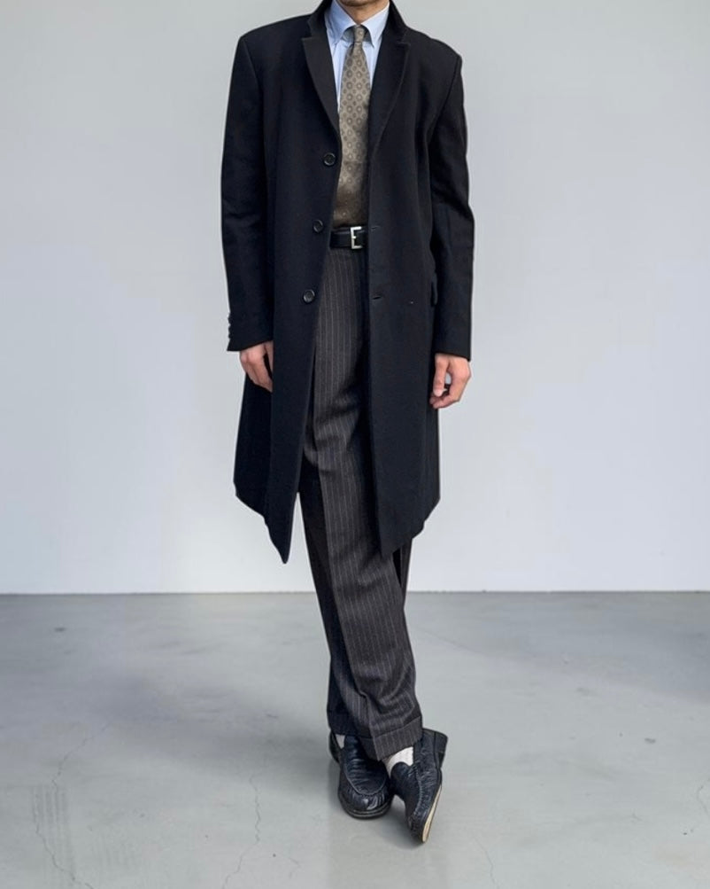 Hilton by Armani 1990s Wool Cashmere Black Coat - Size L