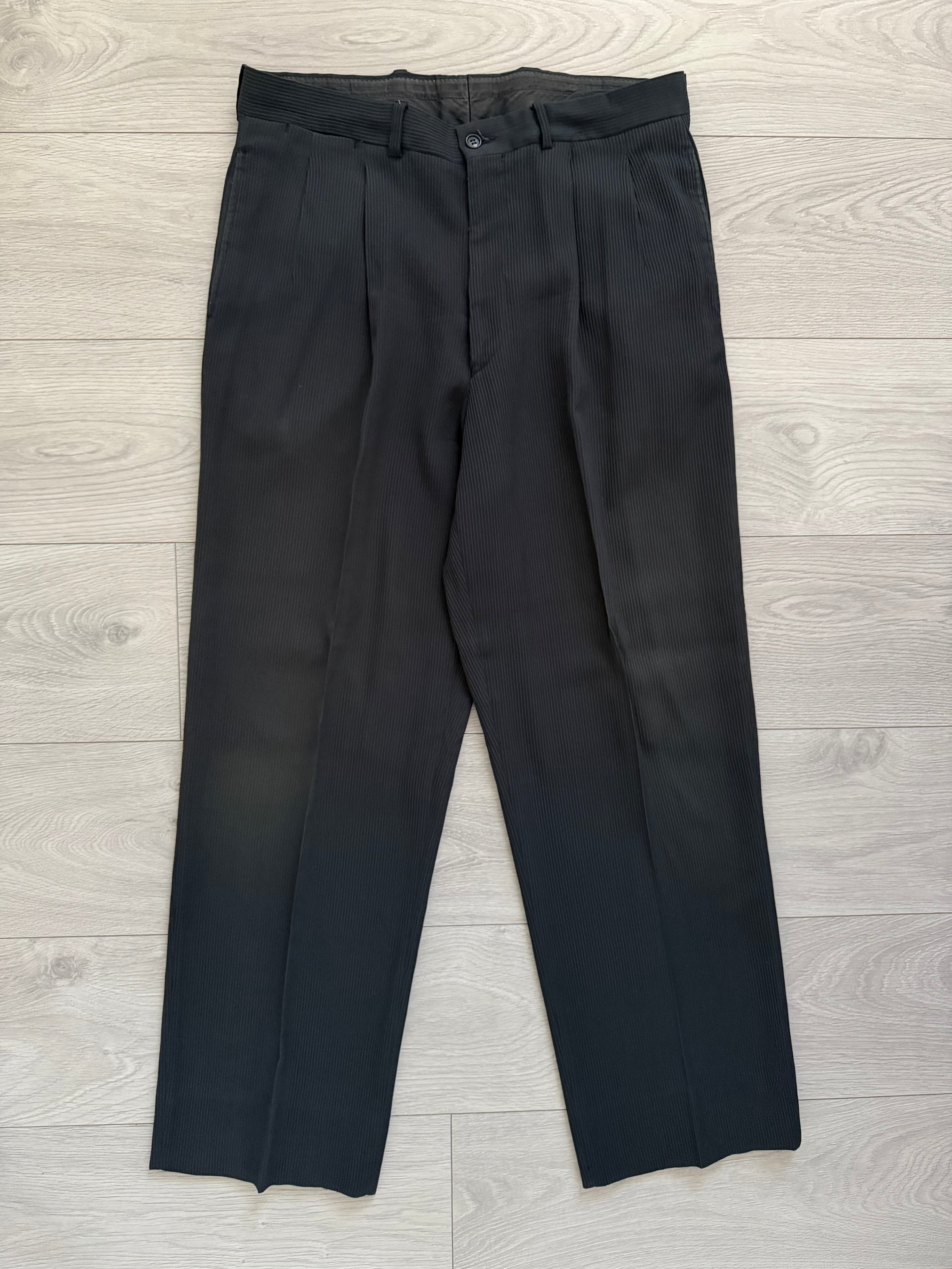 Emporio Armani 1990s 3B Double Pleat Ribbed Weave Draped Wool Suit - Size L Jacket / 34" Waist