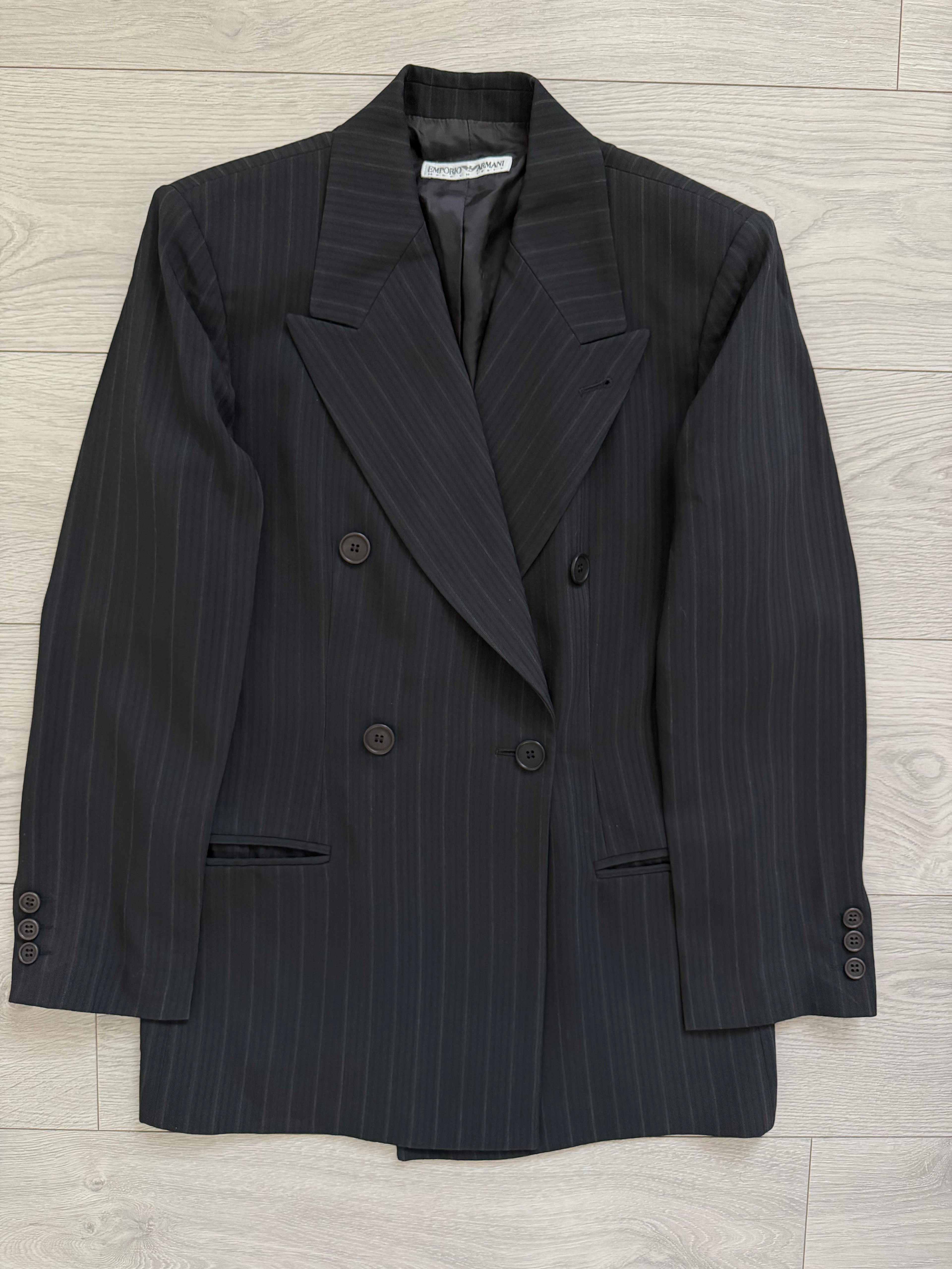 Womens Emporio Armani 1990s Peaked Lapel Double Breasted Wool Suit - Size M Jacket / 26" Waist