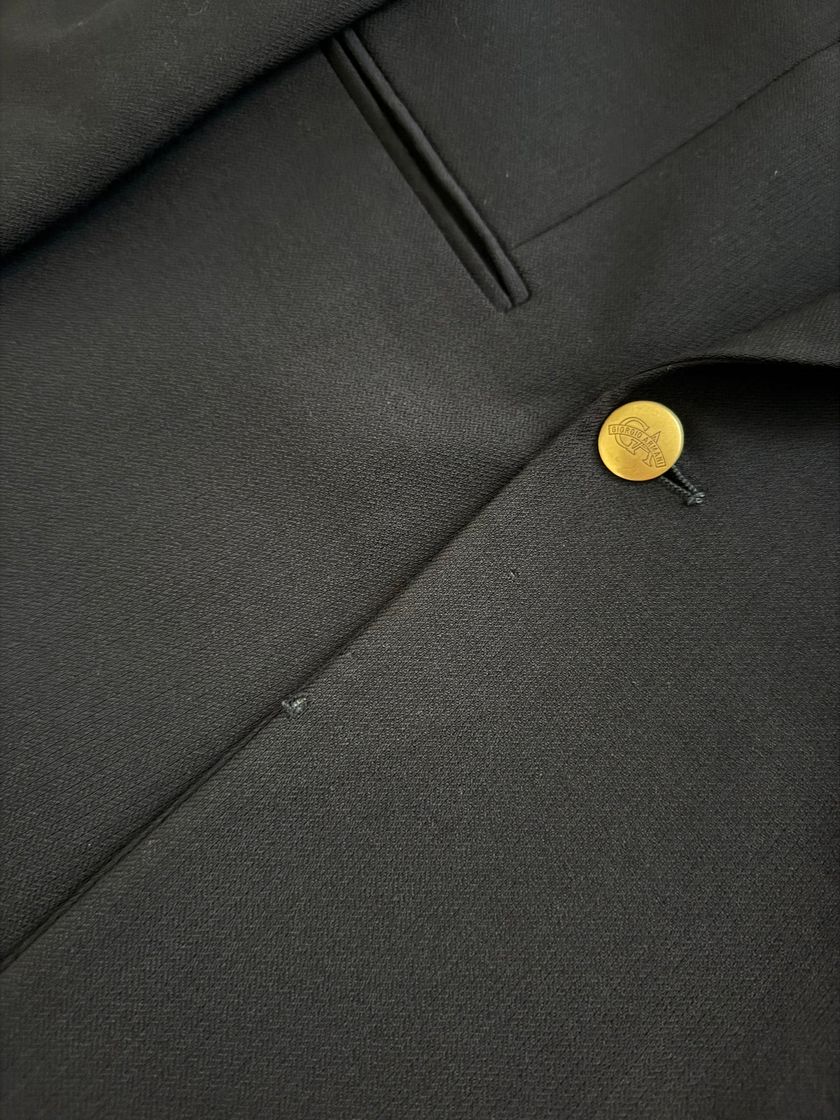 Giorgio Armani 1980s Peaked Lapel Double Breasted Metal Button Wool Sport Jacket Blazer Black  - Size L