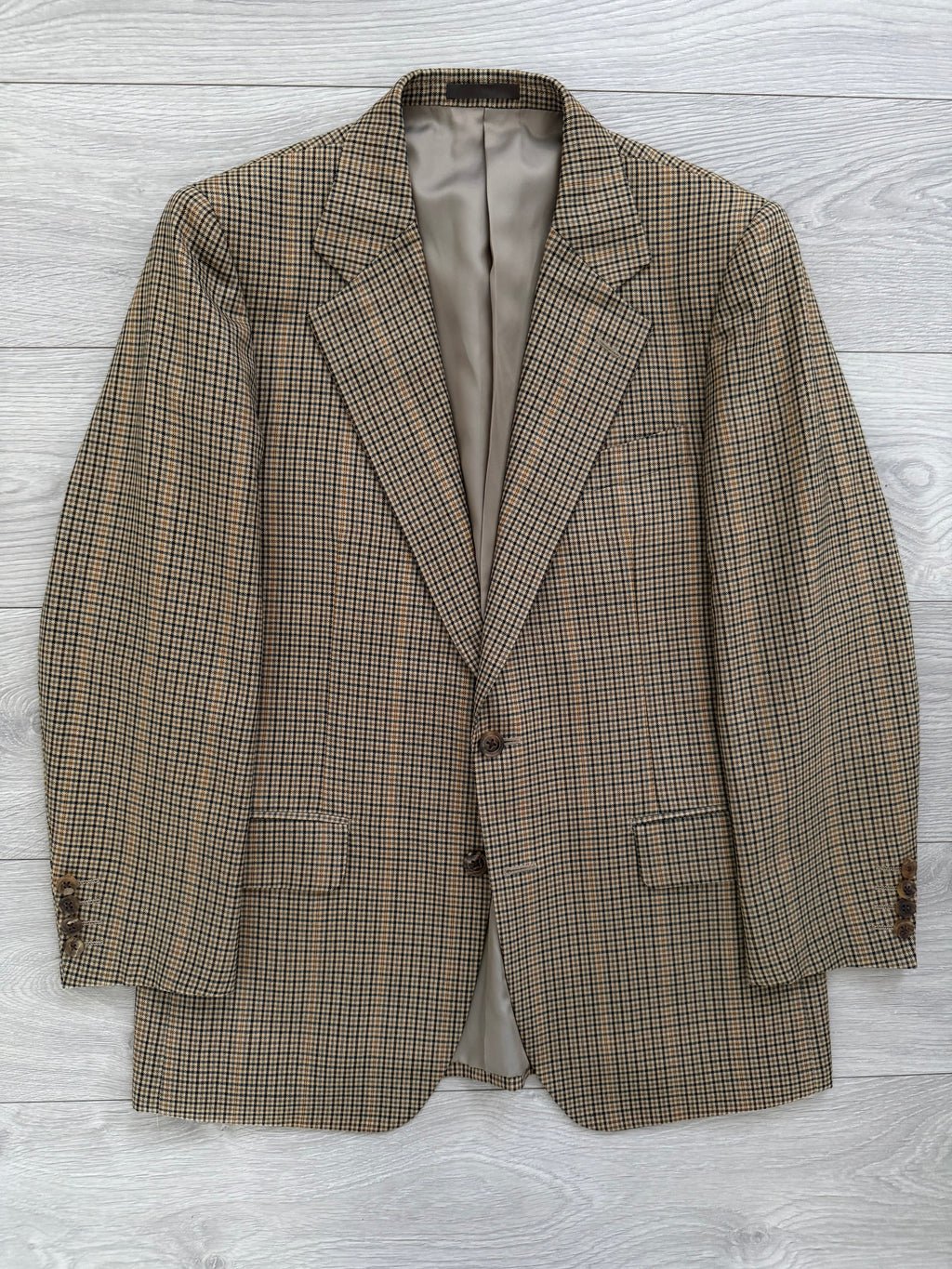 Burberry 1990s 2B Wool Multi-Pattern Tan Sports Jacket Blazer - Size S