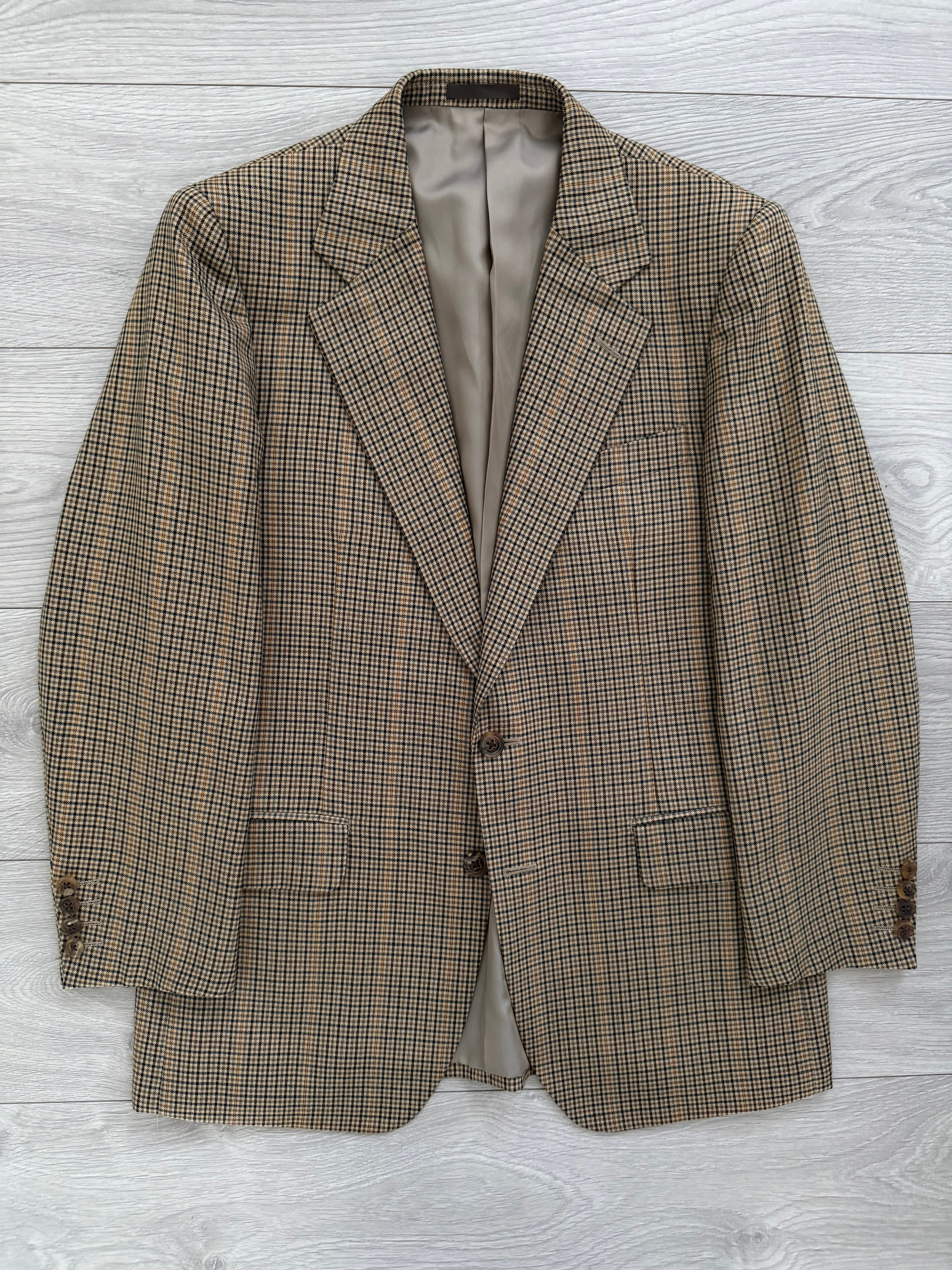 Burberry 1990s 2B Wool Multi-Pattern Tan Sports Jacket Blazer - Size S