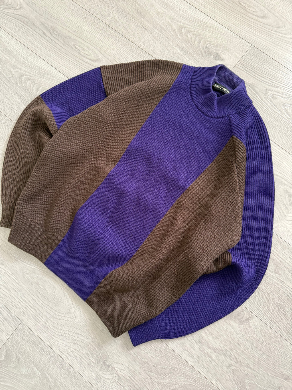 Issey Miyake 1990s Asymmetrical Panelled Mock Neck Knit Sweater - Size M