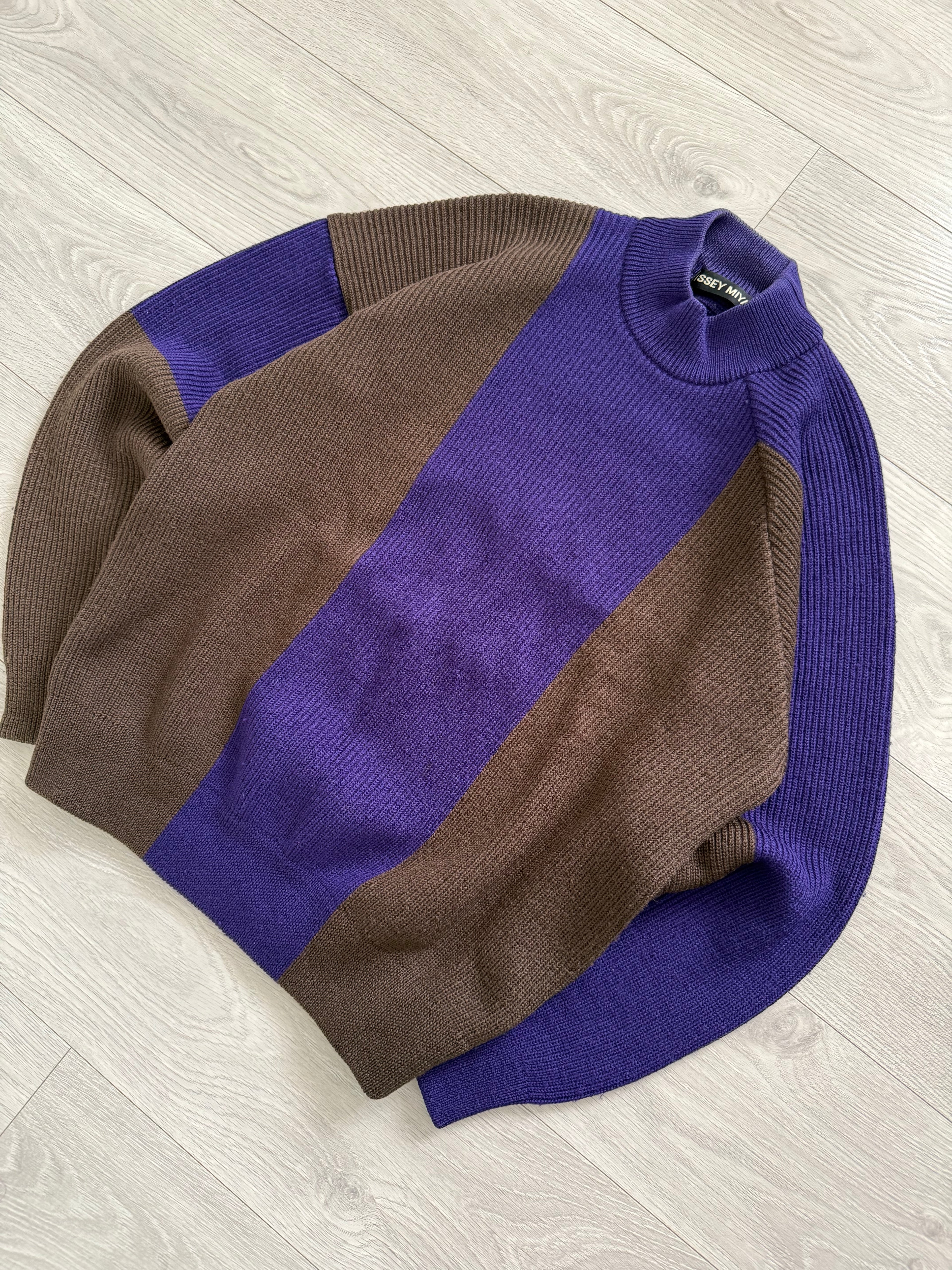 Issey Miyake 1990s Asymmetrical Panelled Mock Neck Knit Sweater - Size M