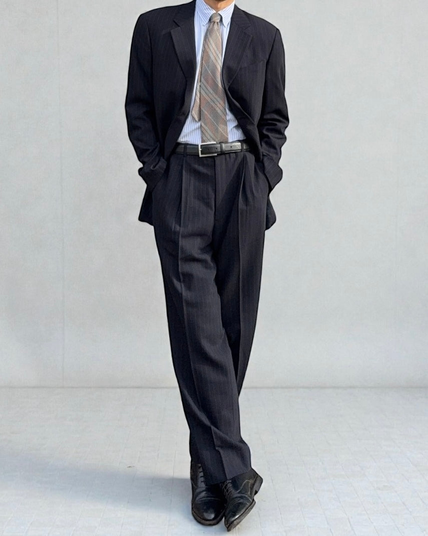 Armani 1990s Striped Wool Pleated Suit - Size XL Jacket / 36" Waist