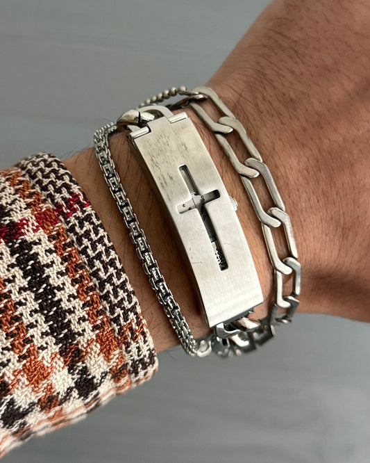 Jean Paul Gaultier Laser-Cut Cross Motif Stainless Steel Concealed Watch Bracelet