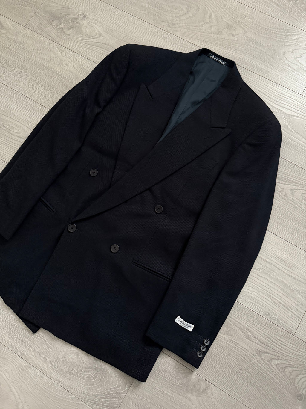 Giorgio Armani 1980s Double Breasted Pleated Wool Suit Navy New - Size L Jacket / 32" Waist