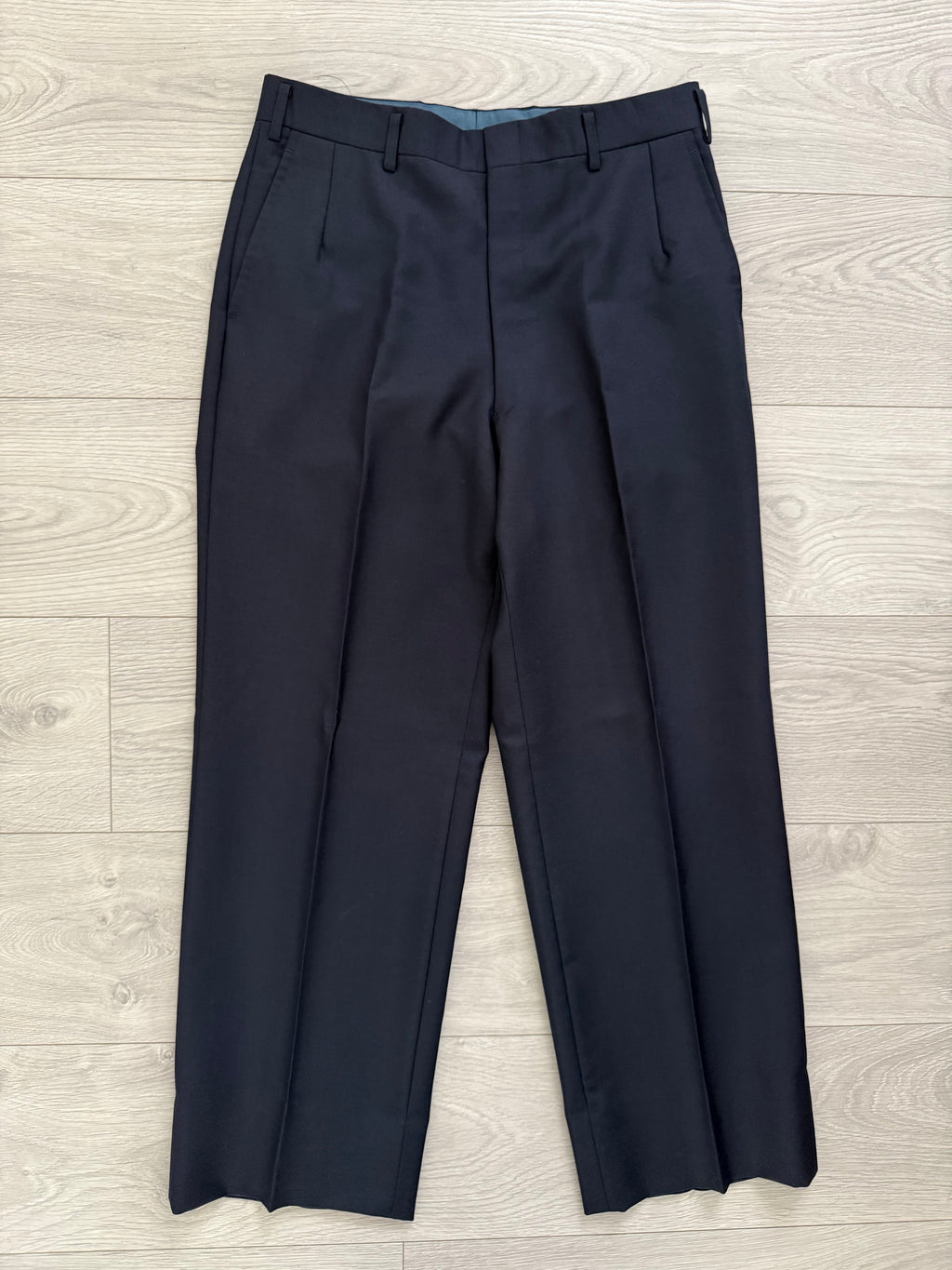 Burberry 1980s Wool Pleated Navy Pants - Size 31