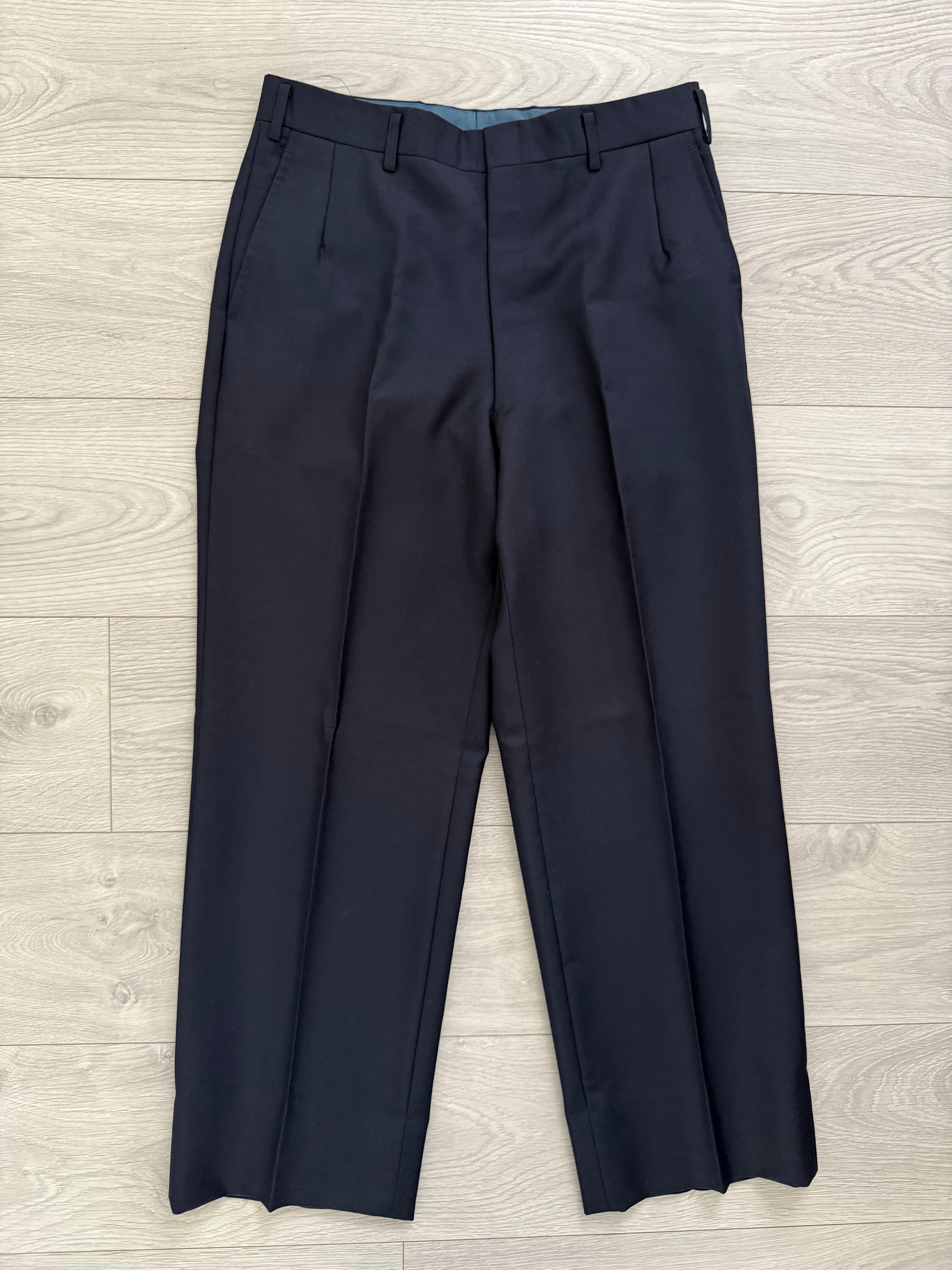 Burberry 1980s Wool Pleated Navy Pants - Size 31