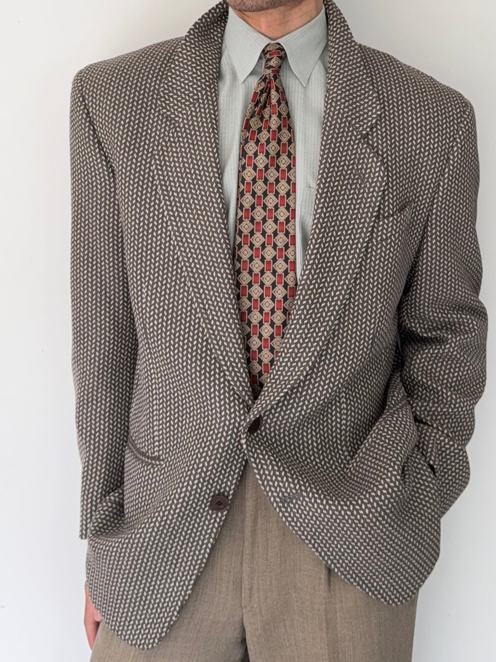 Basile 1980s 2B Textured Wool Sports Jacket Blazer - Size L