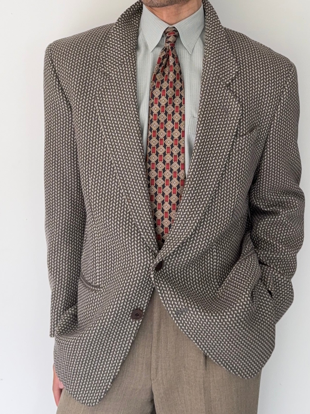 Basile 1980s 2B Textured Wool Sports Jacket Blazer - Size L