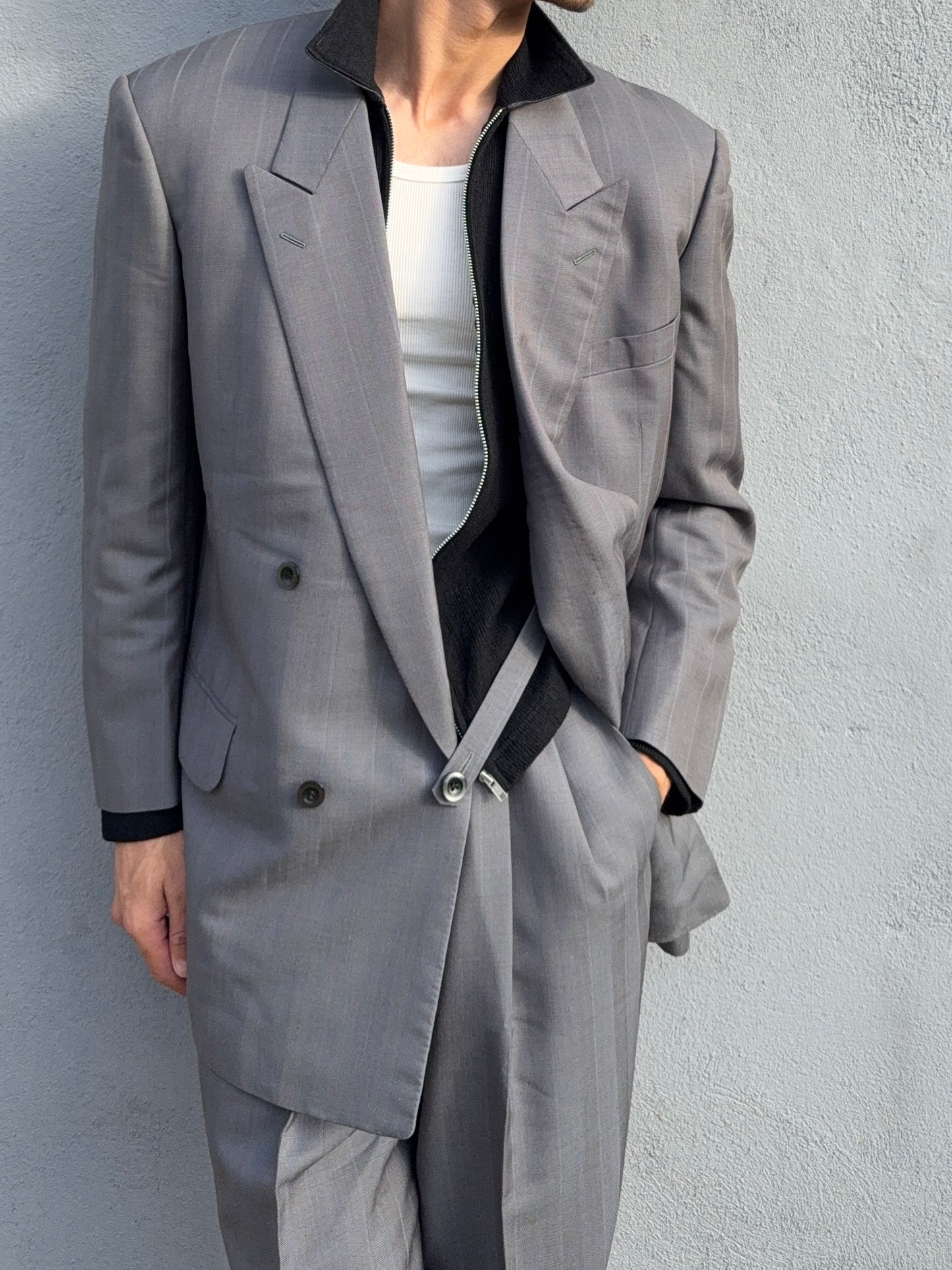 Yves Saint Laurent 1990s Double-Breasted Pleated Wool Suit - Size L Jacket / 34" Waist