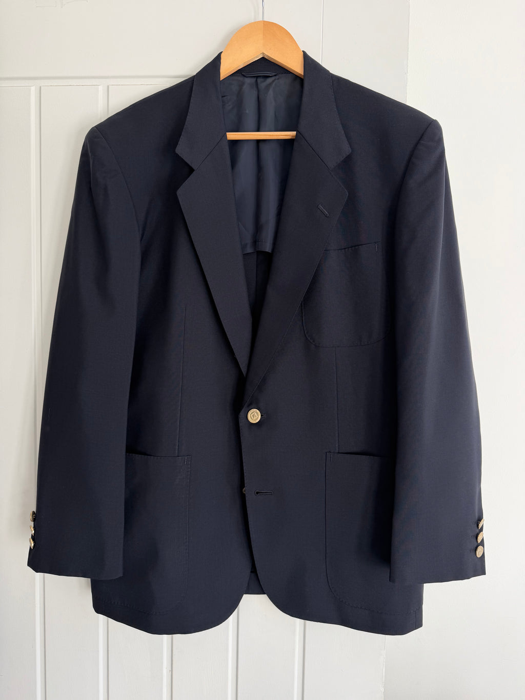 Dior 1980s 2B Metal Button Navy Wool Unlined Sport Jacket Blazer  - Size L