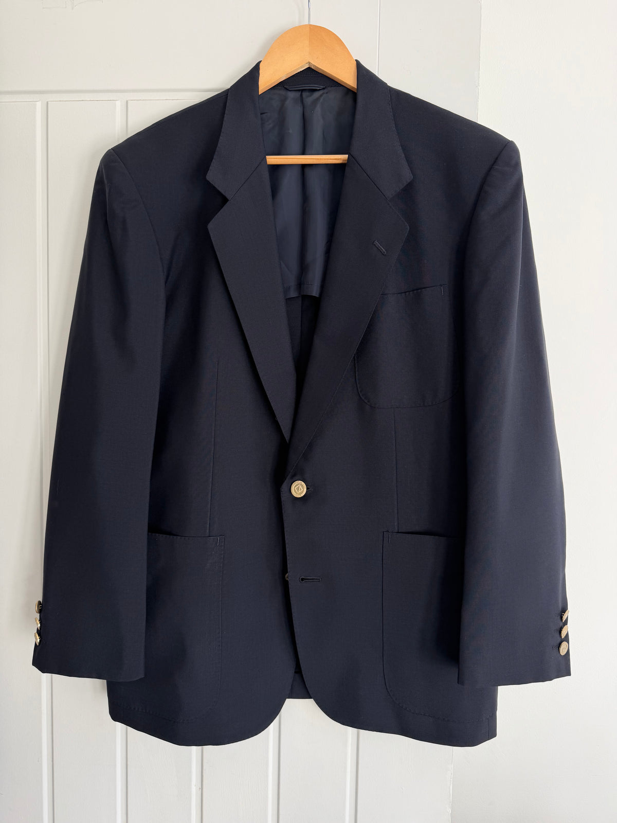 Dior 1980s 2B Metal Button Navy Wool Unlined Sport Jacket Blazer  - Size L