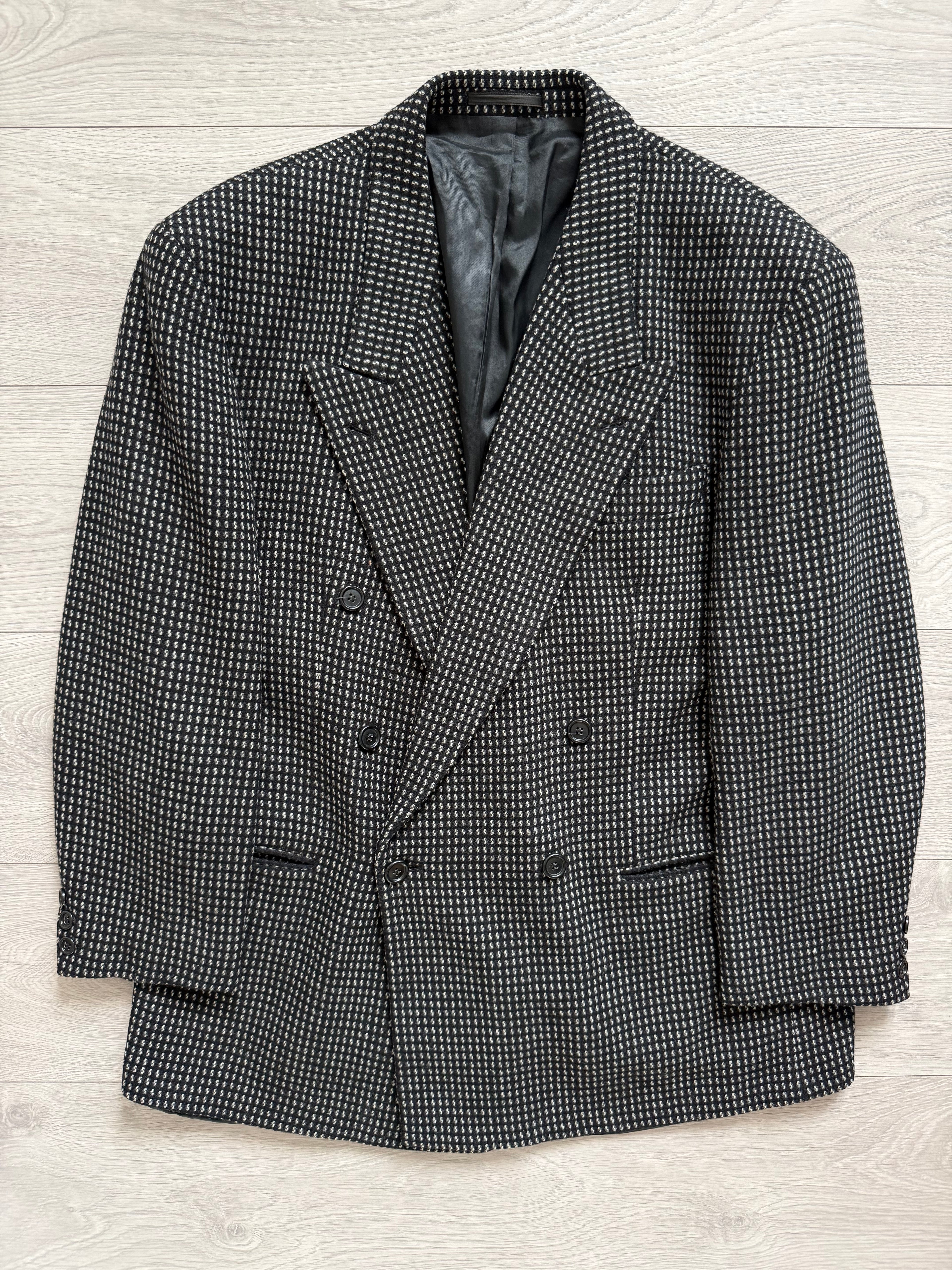 Hugo Boss 1980s Wool Cashmere Peaked Lapel Double Breasted Textured Sport Jacket Blazer - Size XL